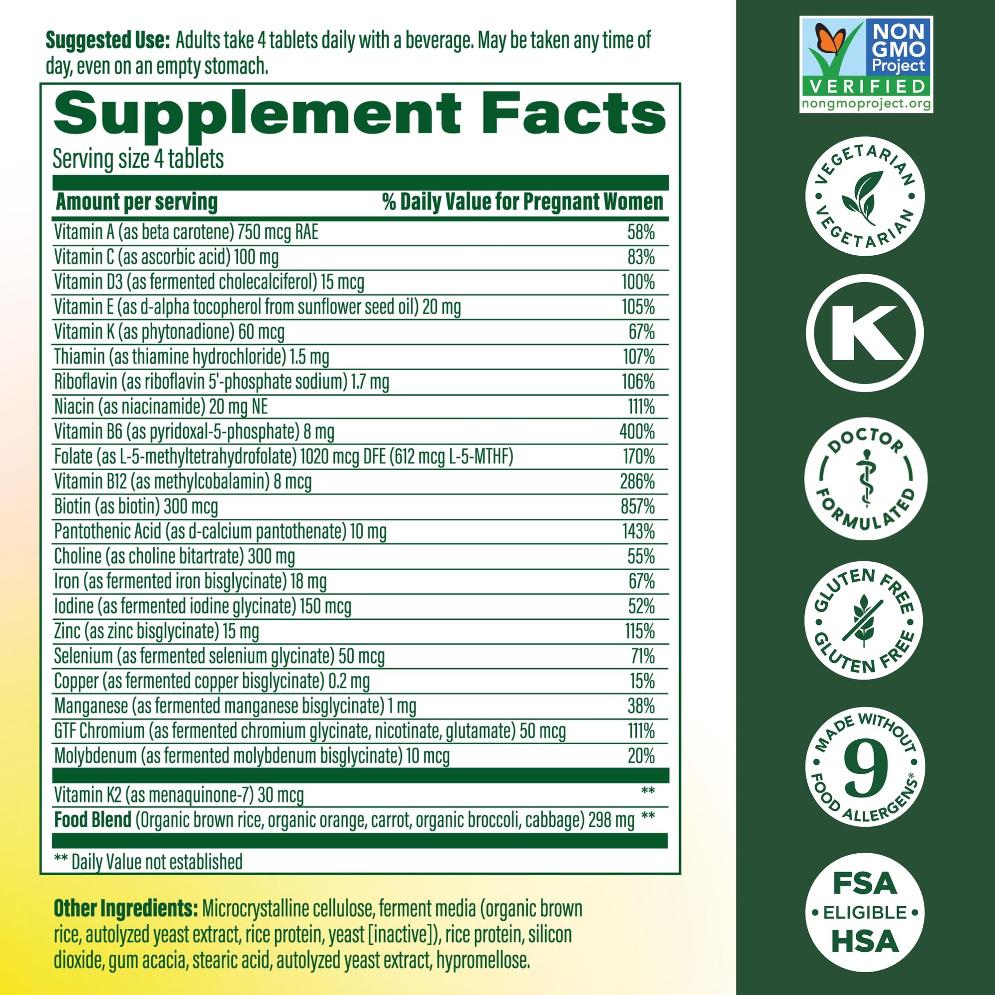 MegaFood Baby & Me 2 Mini Prenatal Vitamins side view