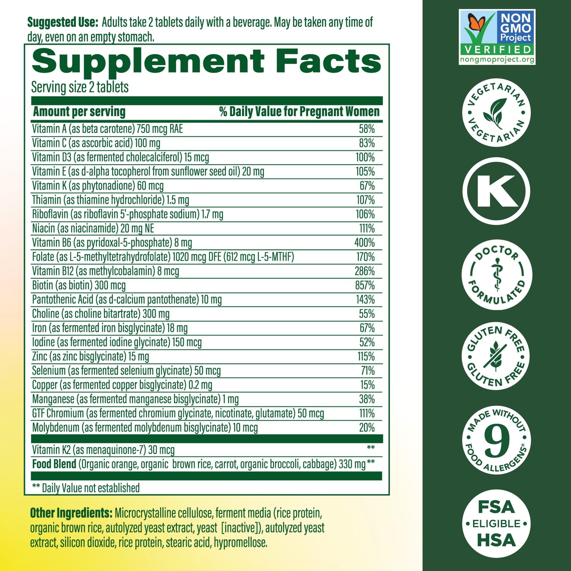 MegaFood Baby & Me 2 Prenatal Vitamins 244g back view