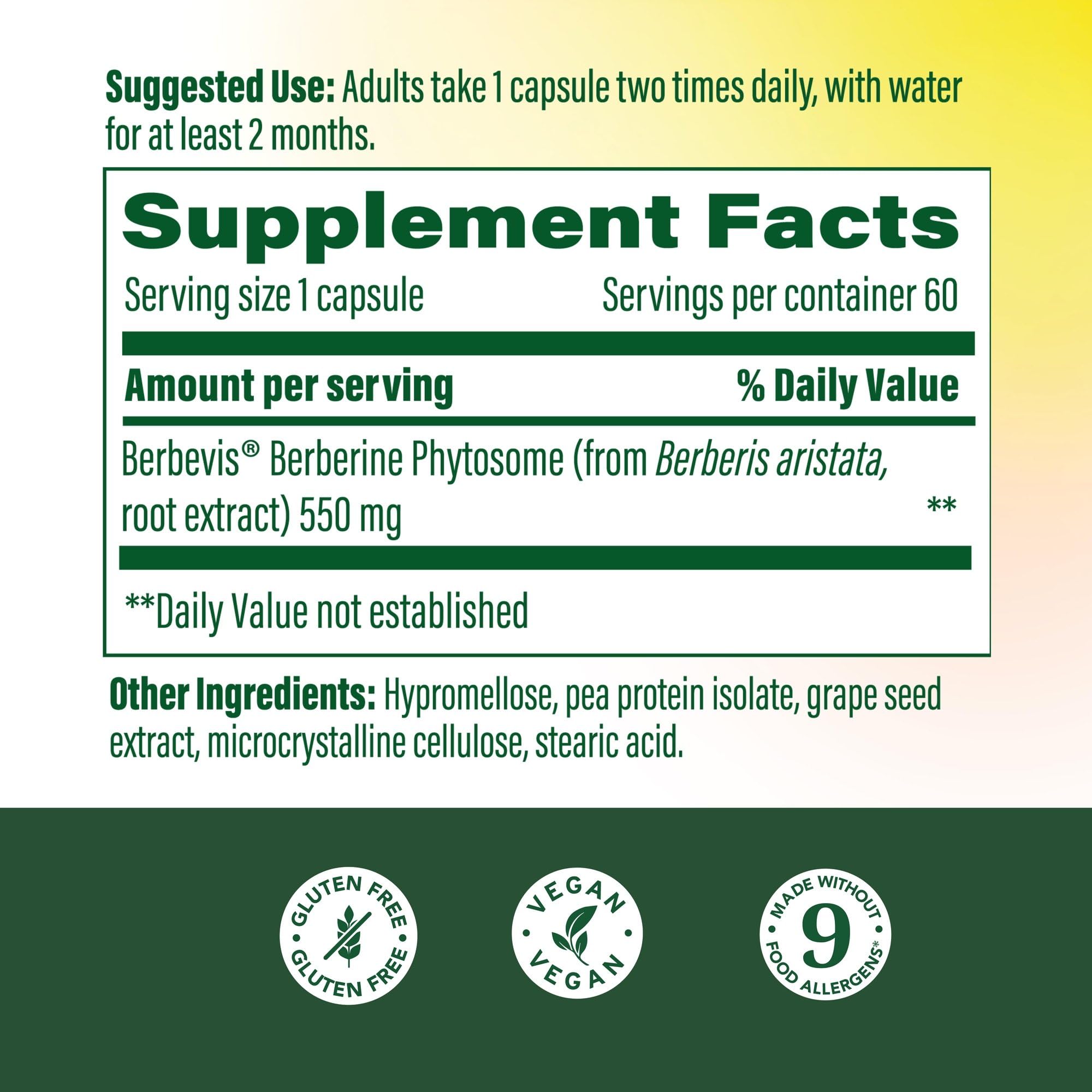 MegaFood Berberine Phytosome 550mg capsules bottle side view