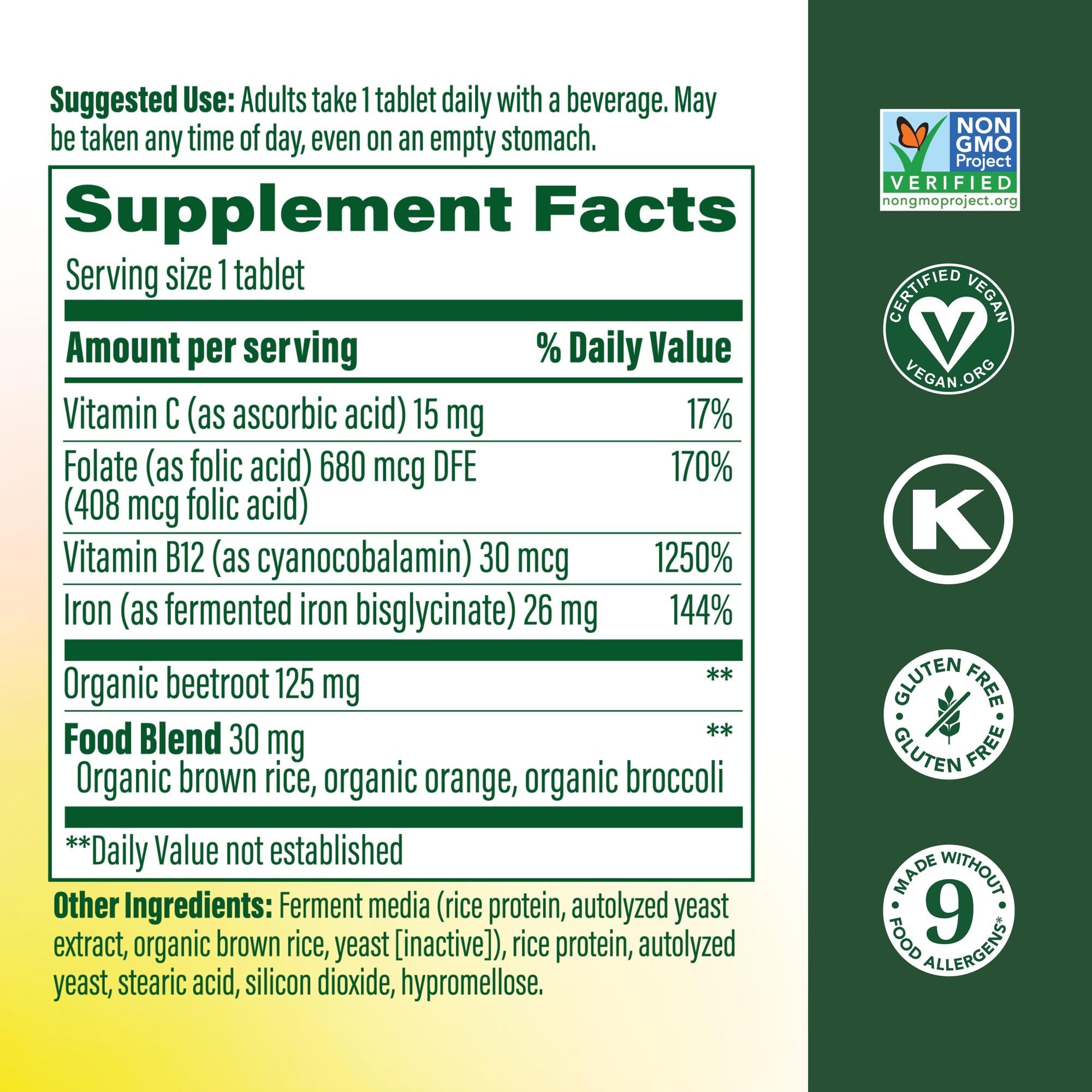 MegaFood Blood Builder Iron Supplement 227g back view