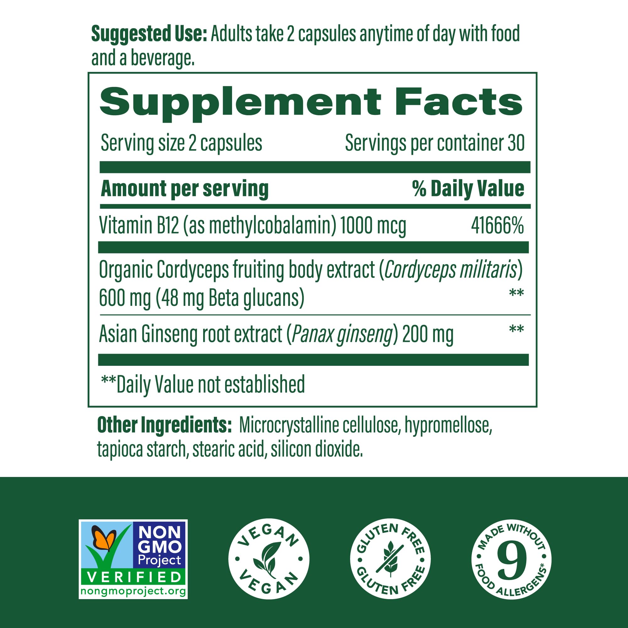 MegaFood Cordyceps Mushroom Capsules side view
