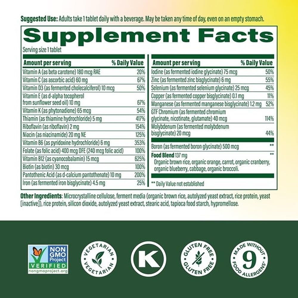 MegaFood Daily Multivitamin 141g back view showing ingredient list
