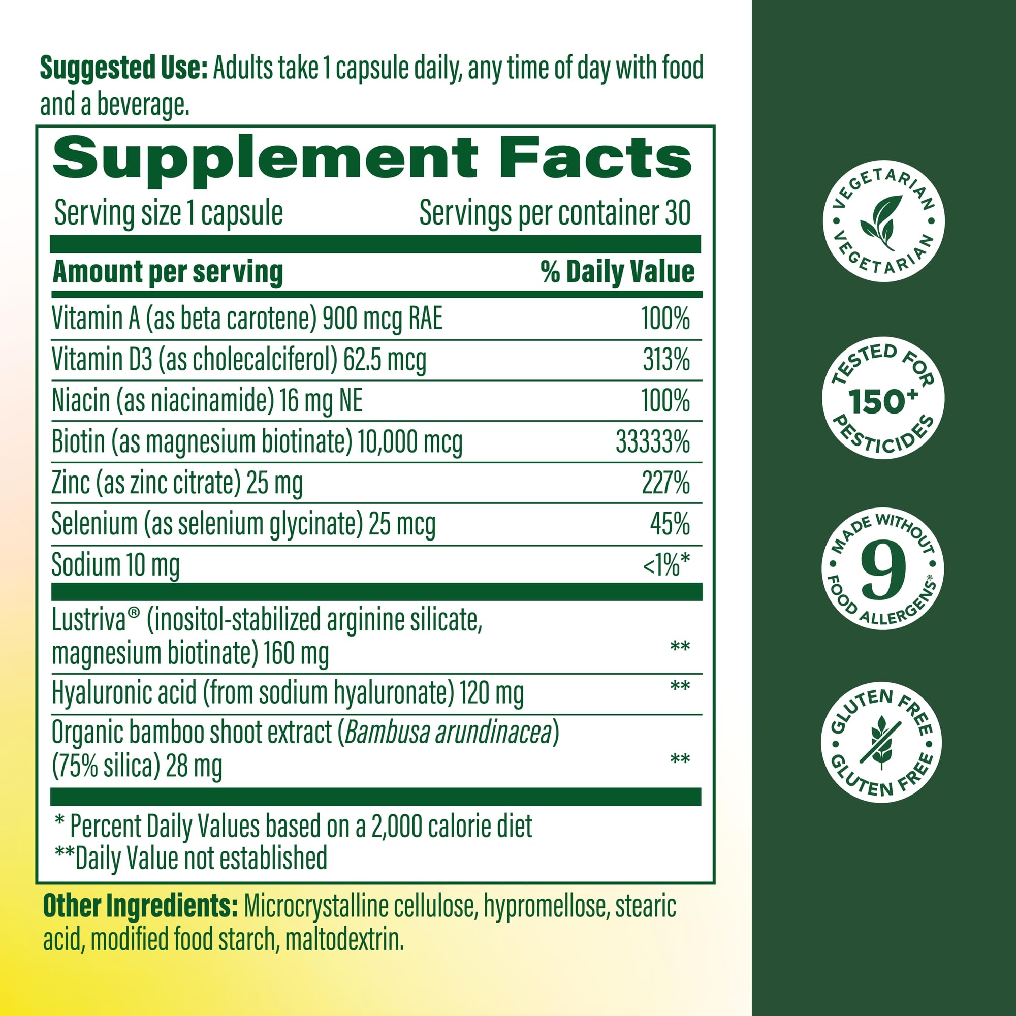 MegaFood Hair Growth Support Capsules back view with ingredient list