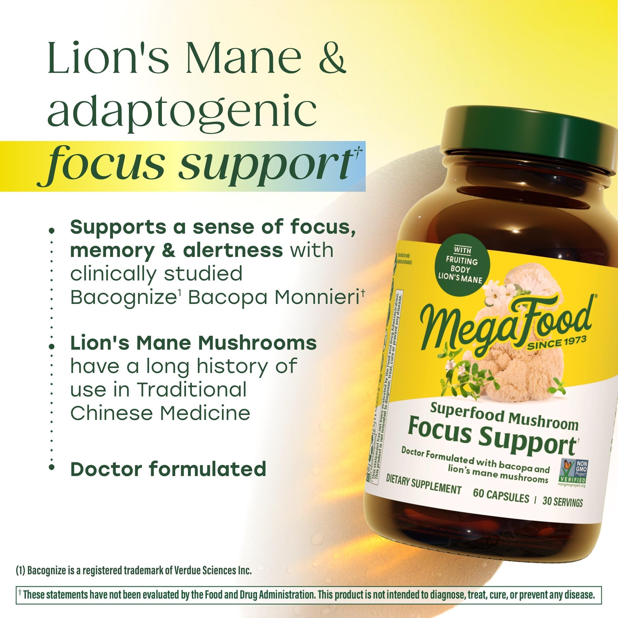 MegaFood Lions Mane Mushroom Capsules bottle with label