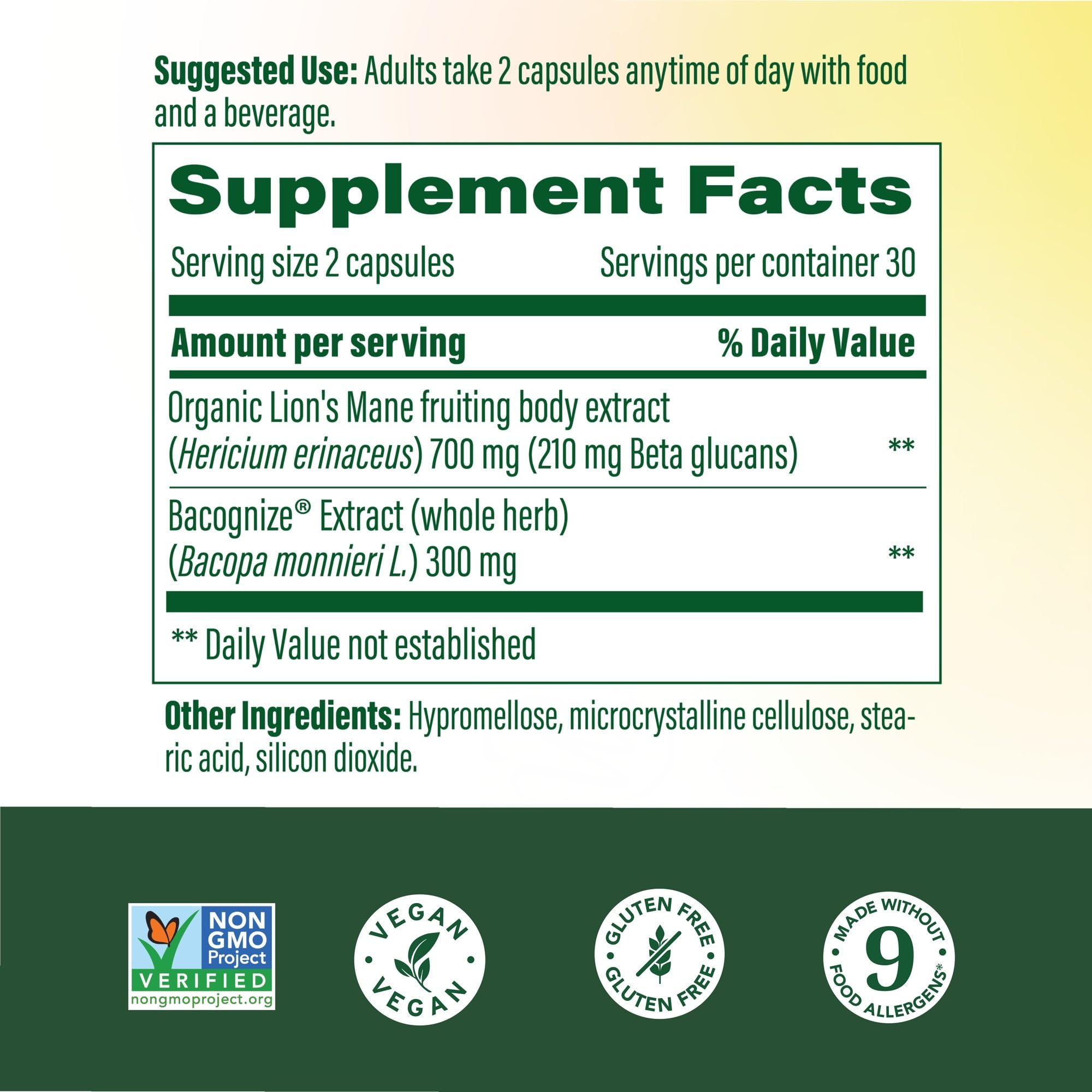 MegaFood Lions Mane Mushroom Capsules side view