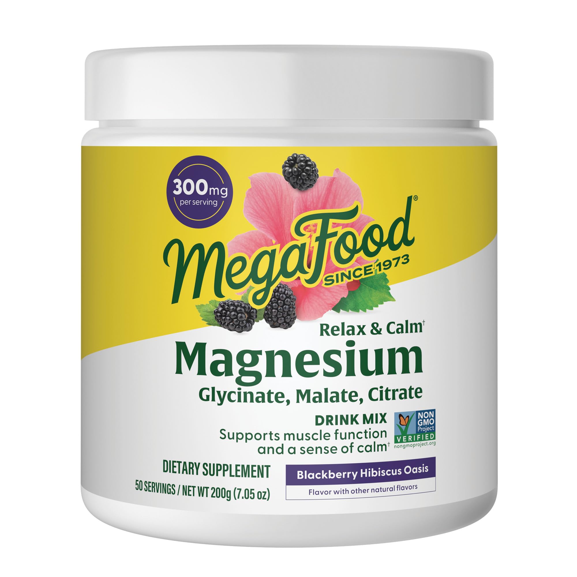 MegaFood Magnesium Drink Mix 300mg Blackberry Hibiscus front view