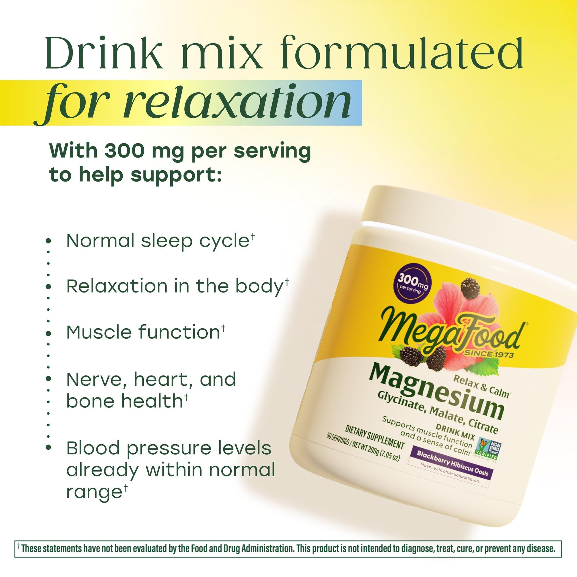 MegaFood Magnesium Drink Mix 300mg Blackberry Hibiscus scoop with powder