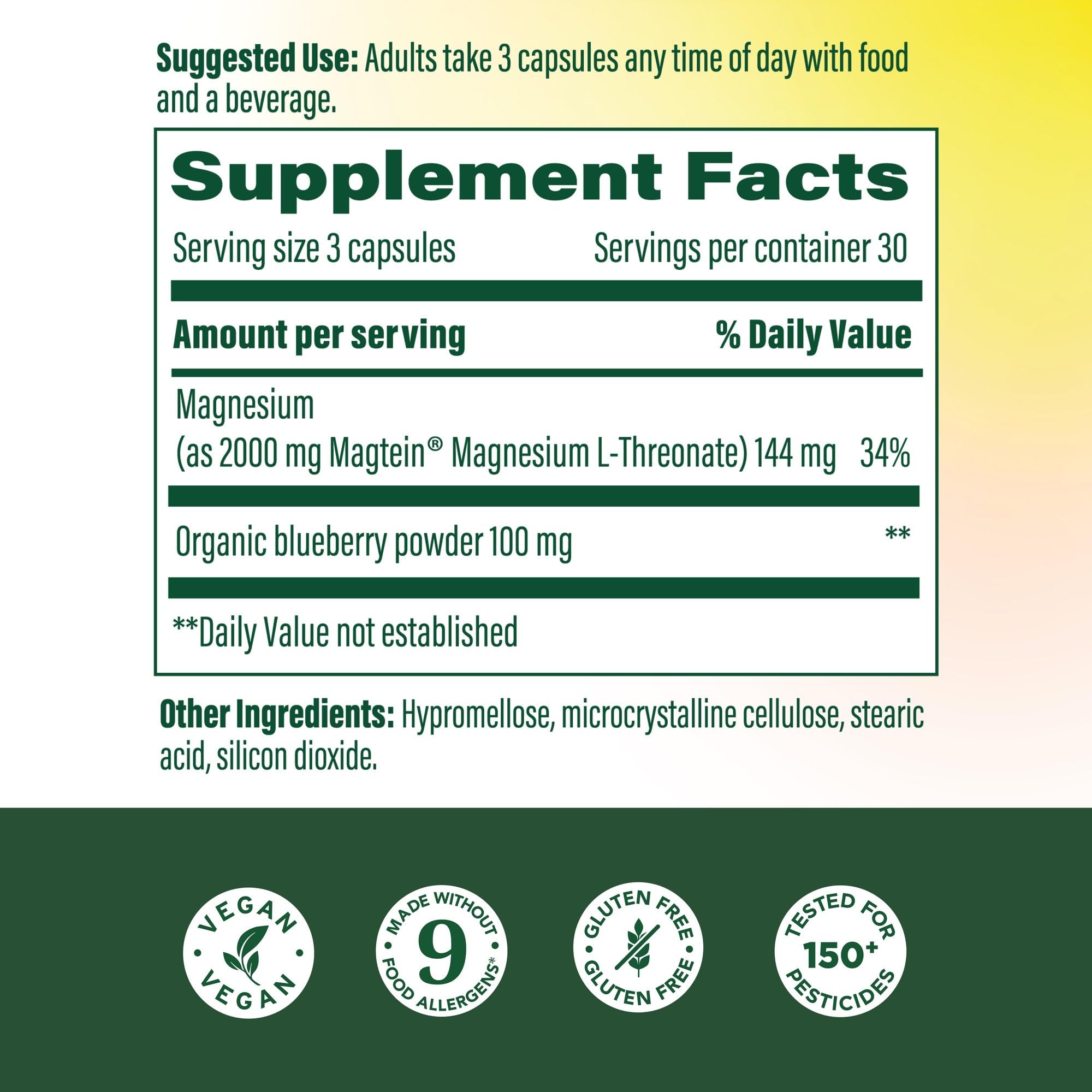MegaFood Magnesium Threonate 2000mg 90 Capsules side view