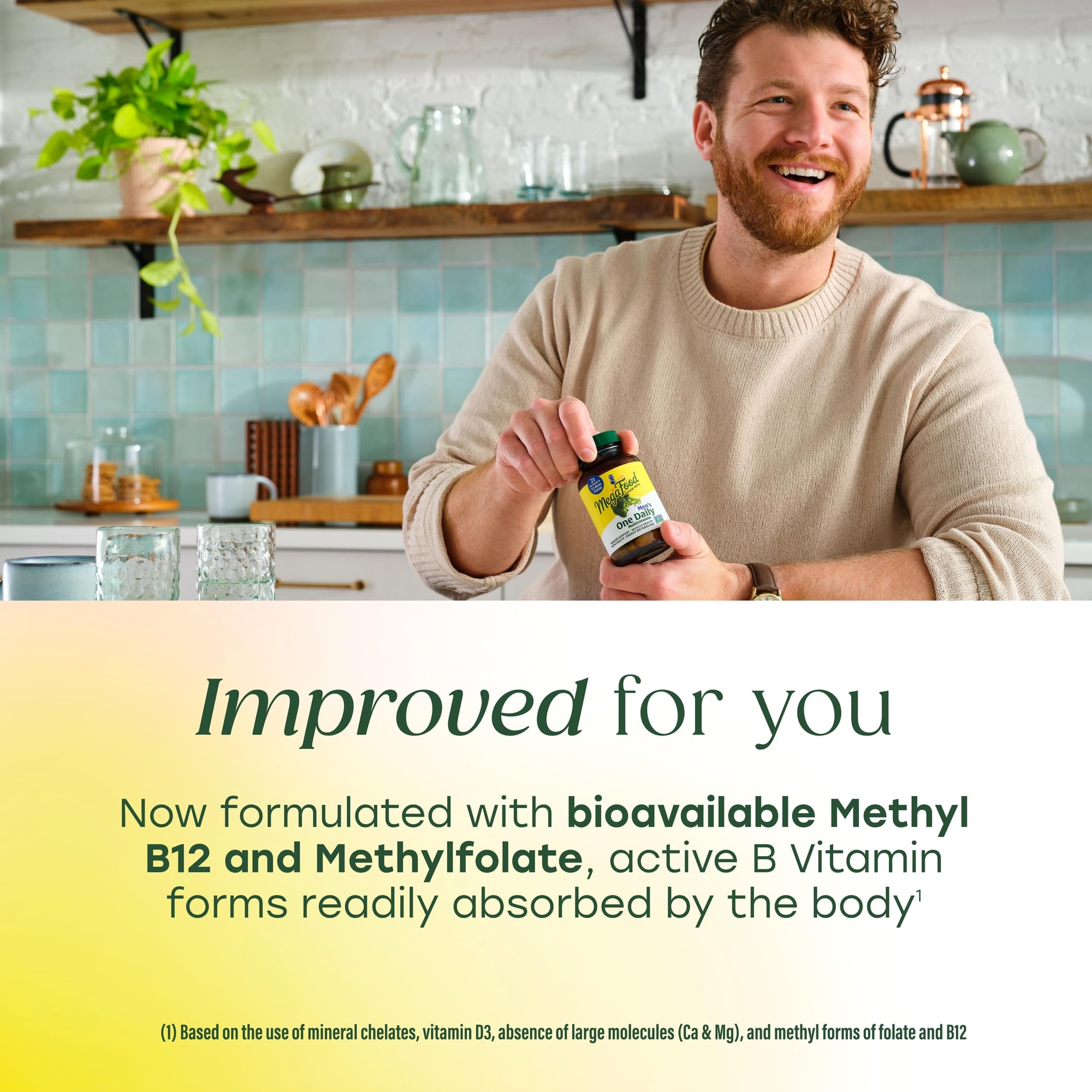 MegaFood Men's Multivitamin bottle with a glass of water