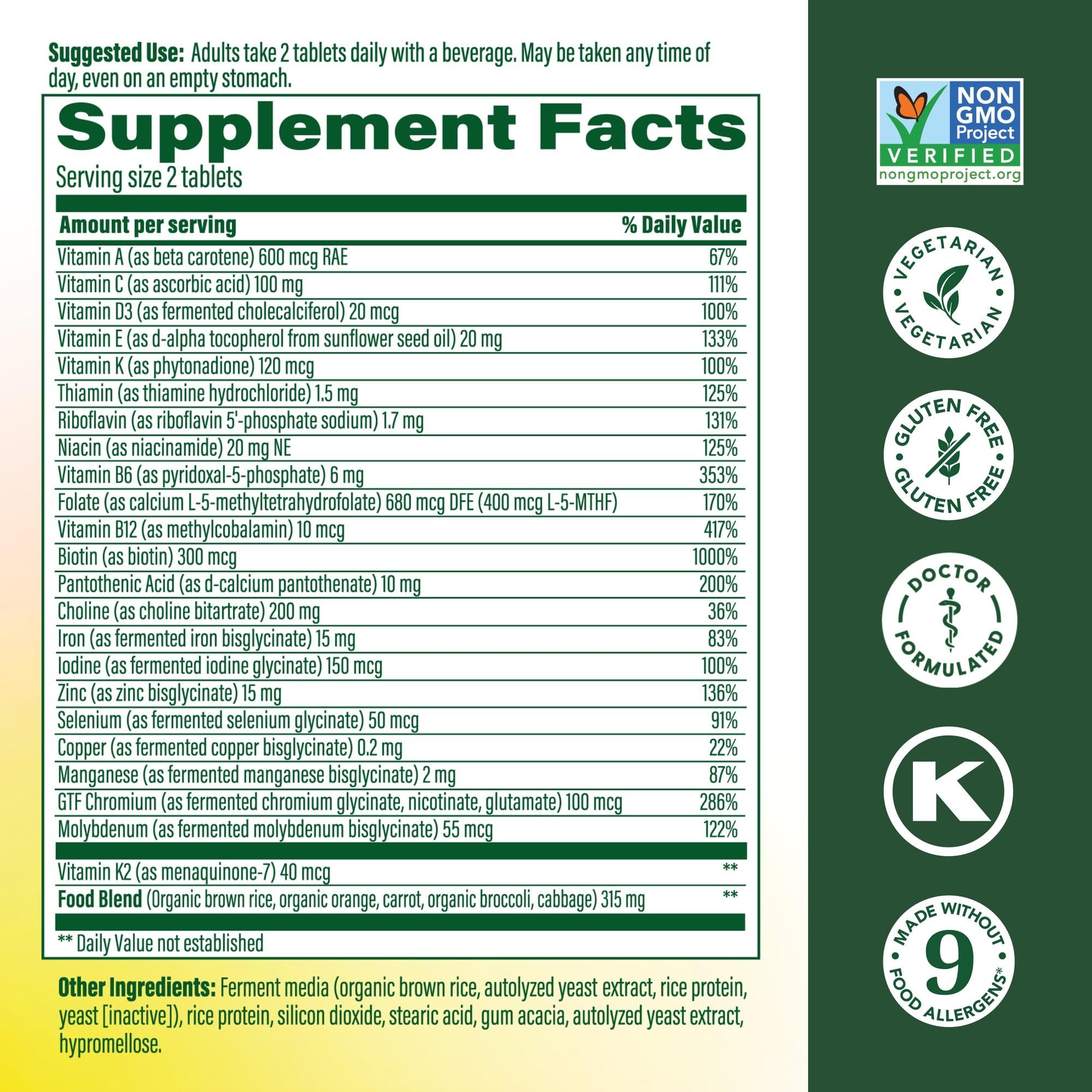 MegaFood Multivitamin 227g side view showing label details