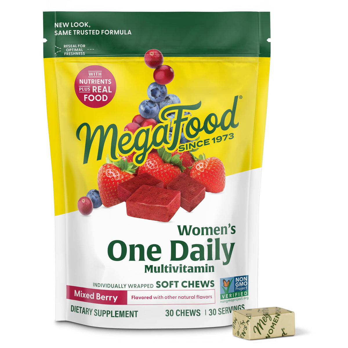 MegaFood Multivitamin Chewables for Women, 60 Count, Mixed Berry Flavour front view