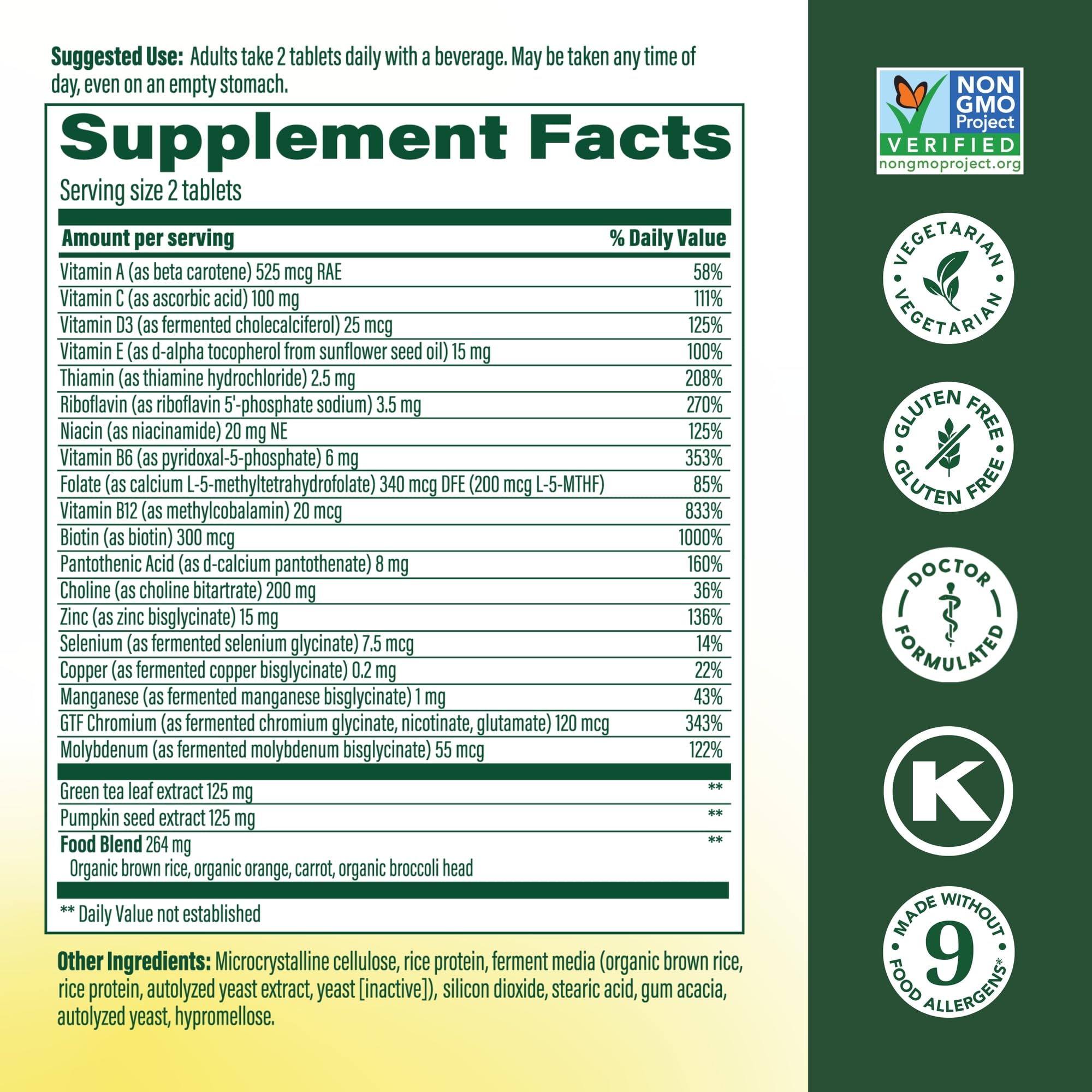 MegaFood Multivitamin for Fifties 231g back view with ingredients