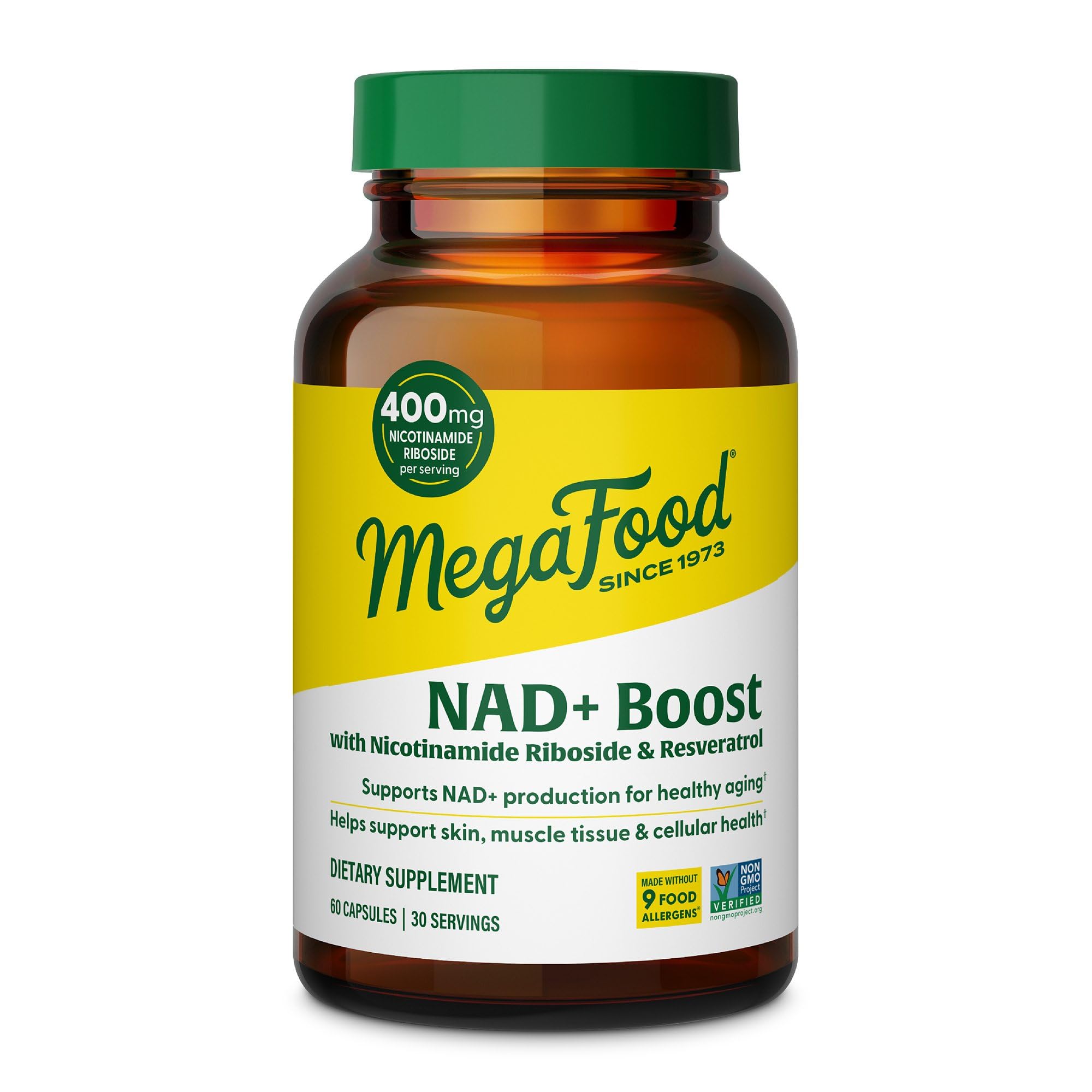 MegaFood NAD+ Resveratrol Supplement 400mg 60 Capsules front view