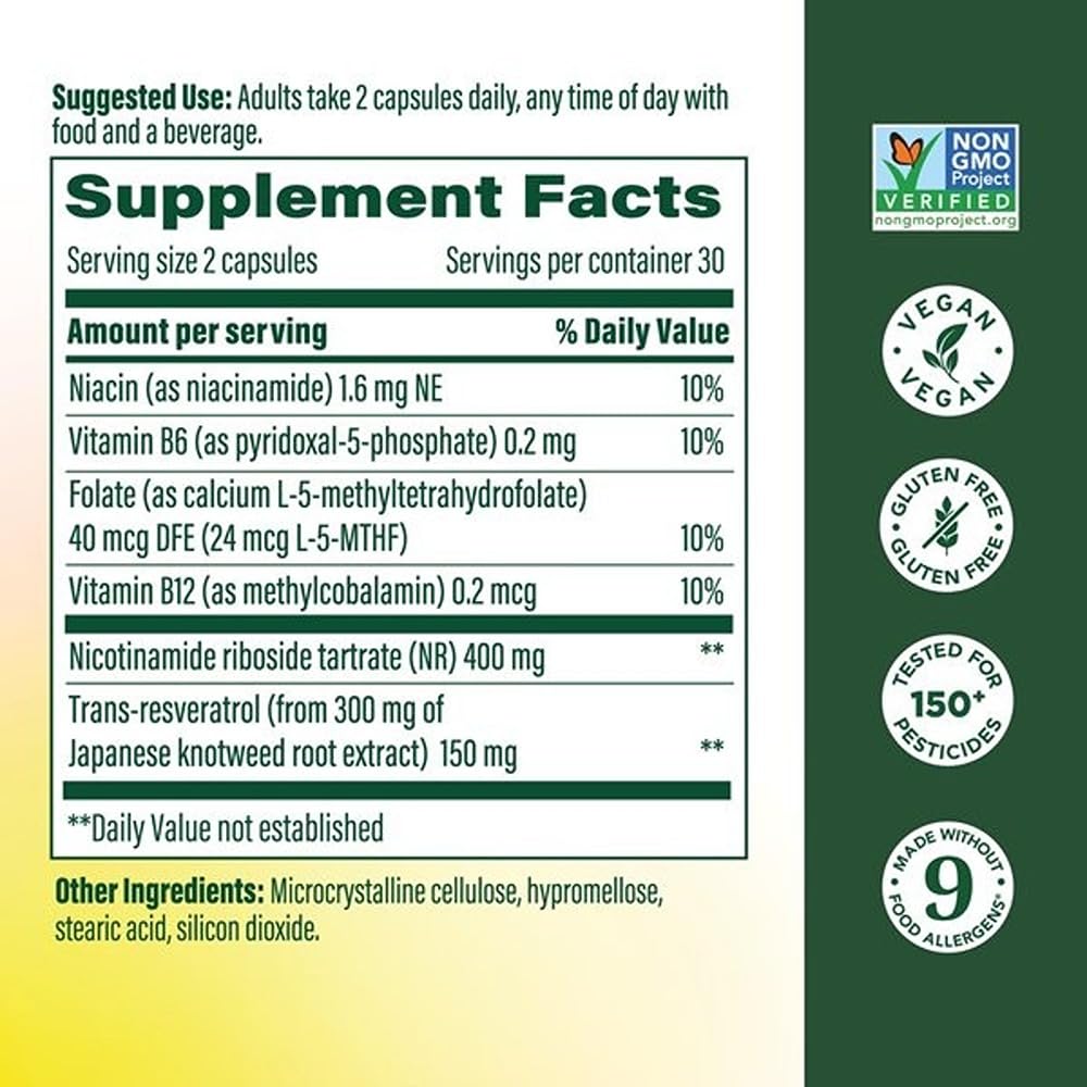 MegaFood NAD+ Resveratrol Supplement 400mg 60 Capsules side view