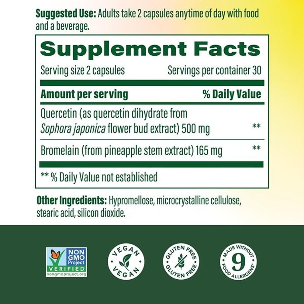 MegaFood Quercetin Bromelain Capsules 500mg bottle side view