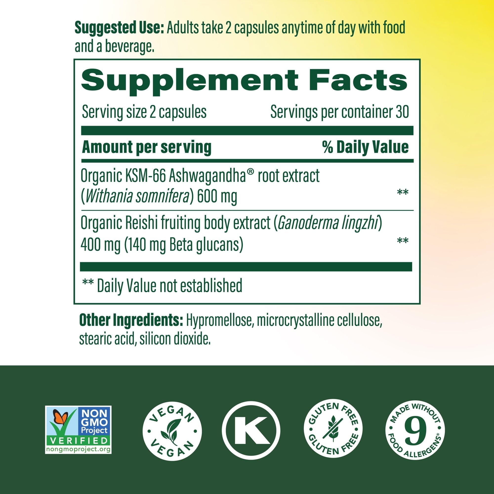 MegaFood Reishi Mushroom Capsules 60 count bottle side view