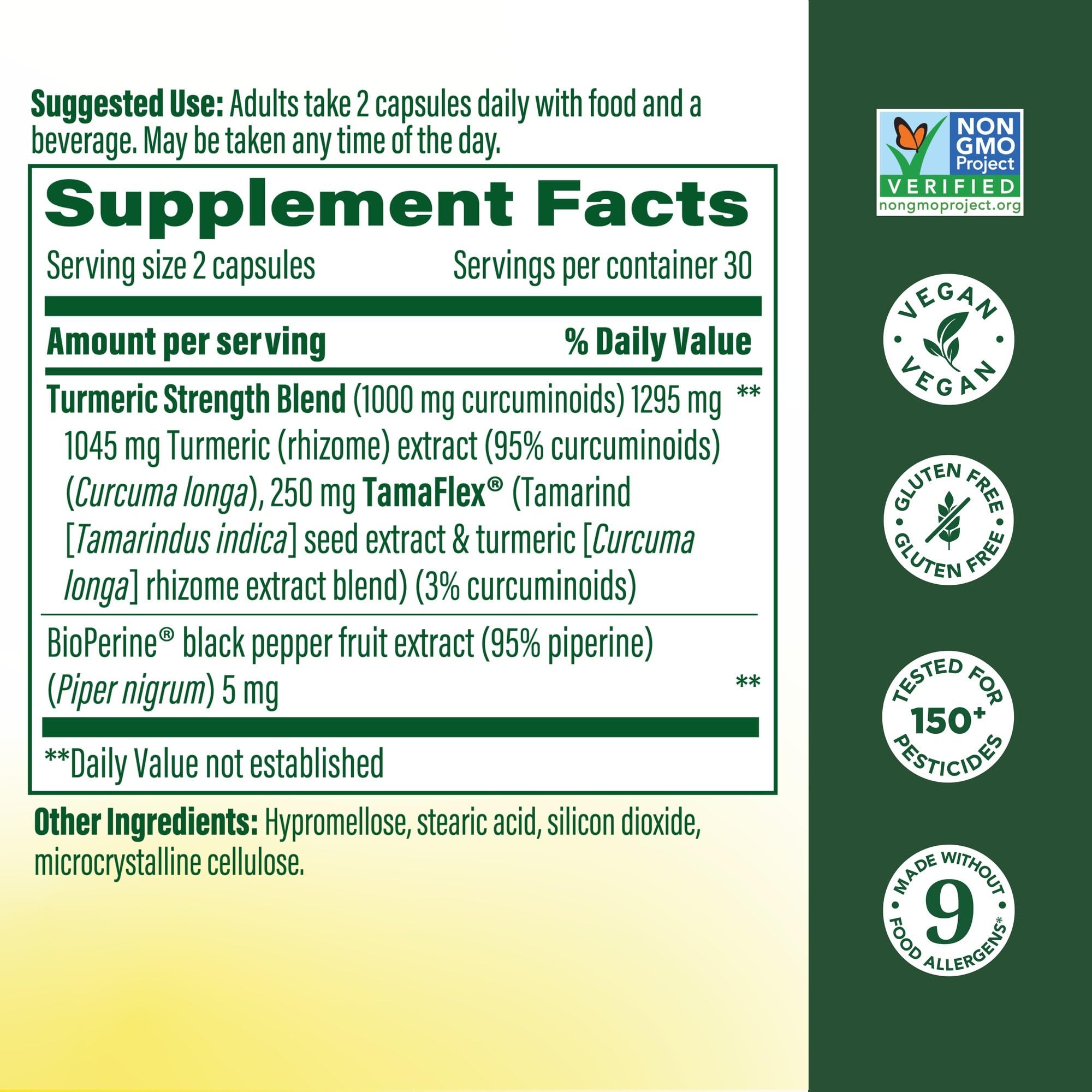 MegaFood Turmeric Curcumin Supplement 1000mg bottle side view