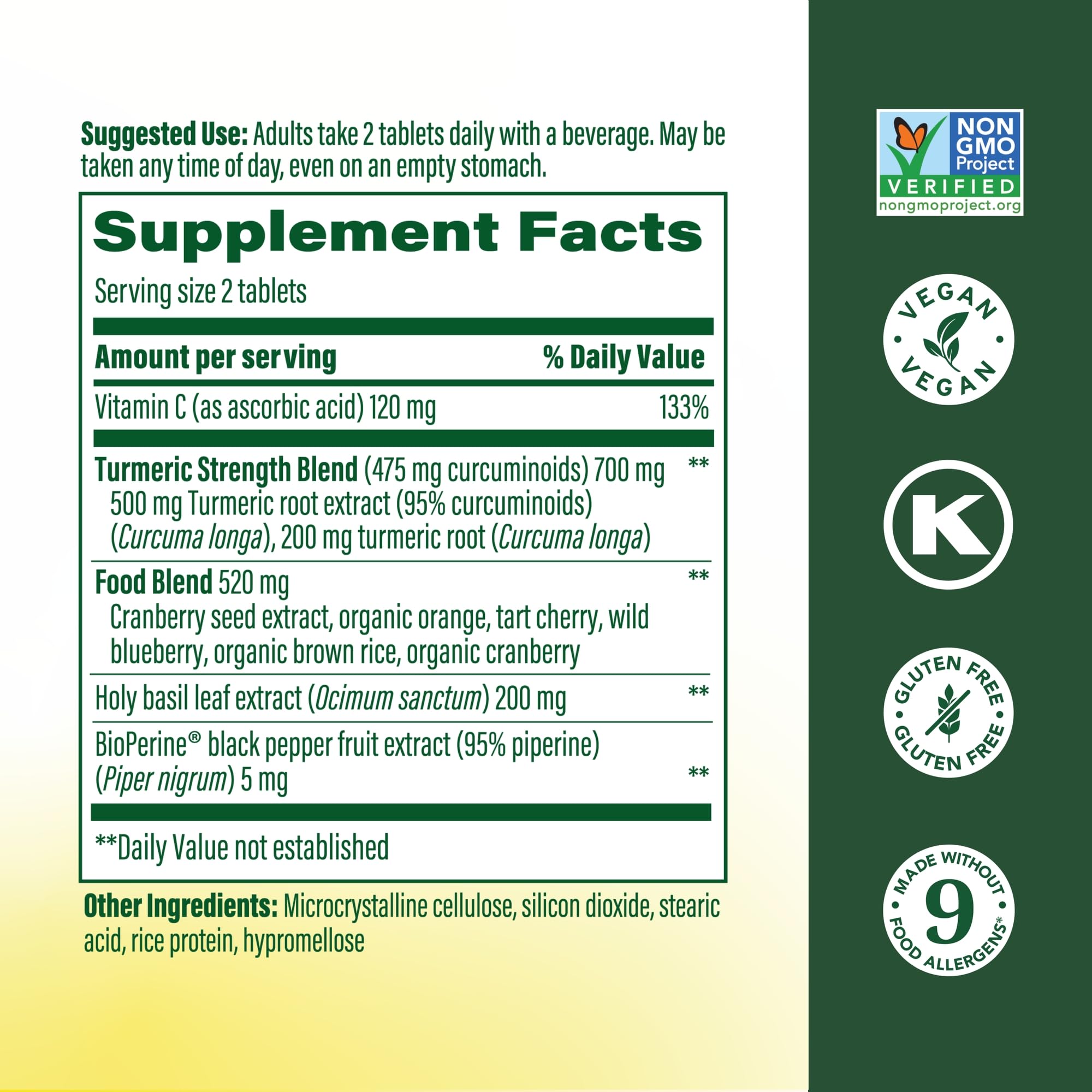 MegaFood Turmeric Extra Strength Supplement 500mg side view