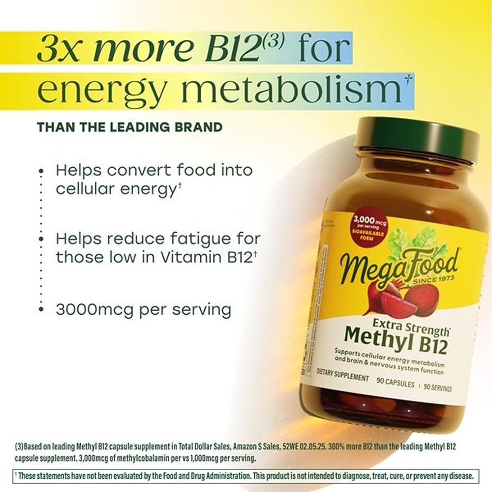 MegaFood Vitamin B12 Extra Strength 3000mcg bottle side view