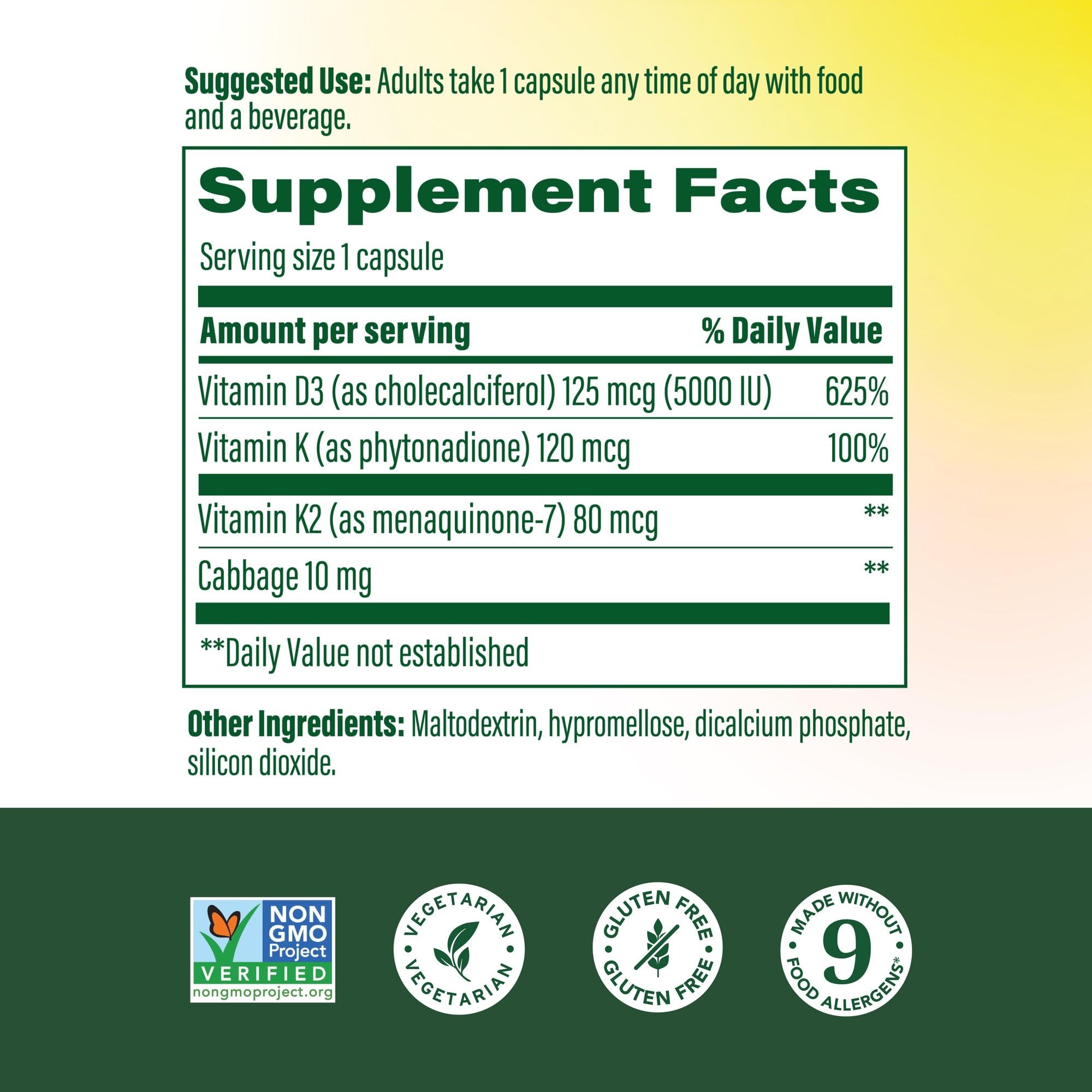 MegaFood Vitamin D3 & K2 capsules bottle side view