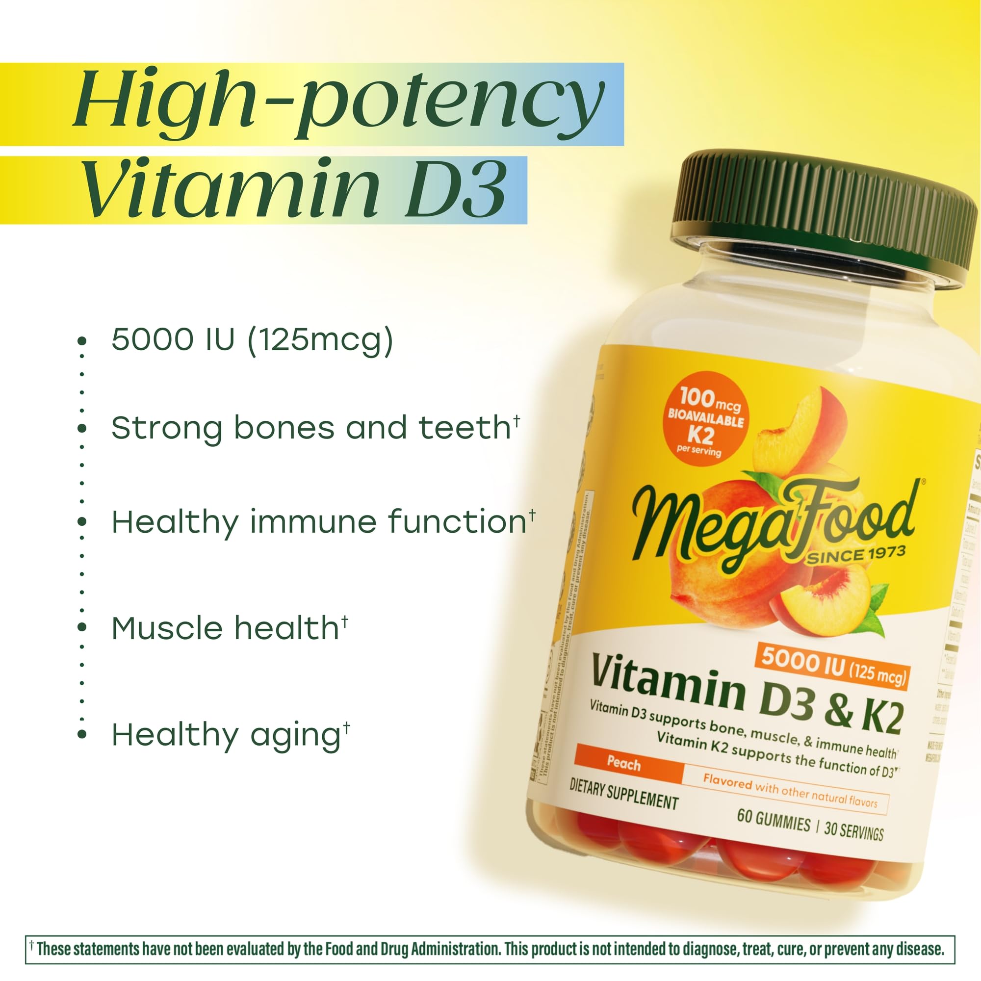 MegaFood Vitamin D3 & K2 Gummies displayed on a wooden table