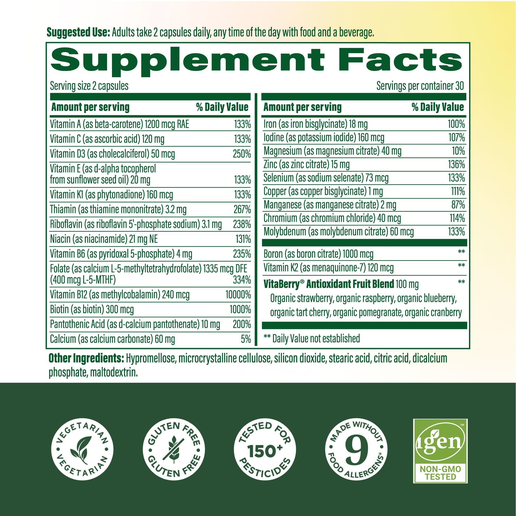 MegaFood Whole Body Multivitamin for Women 60 Capsules side view
