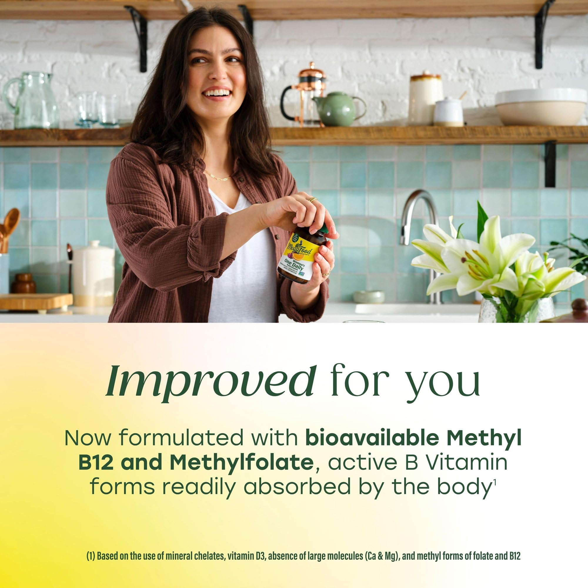 MegaFood Women's Multivitamin opened bottle with tablets