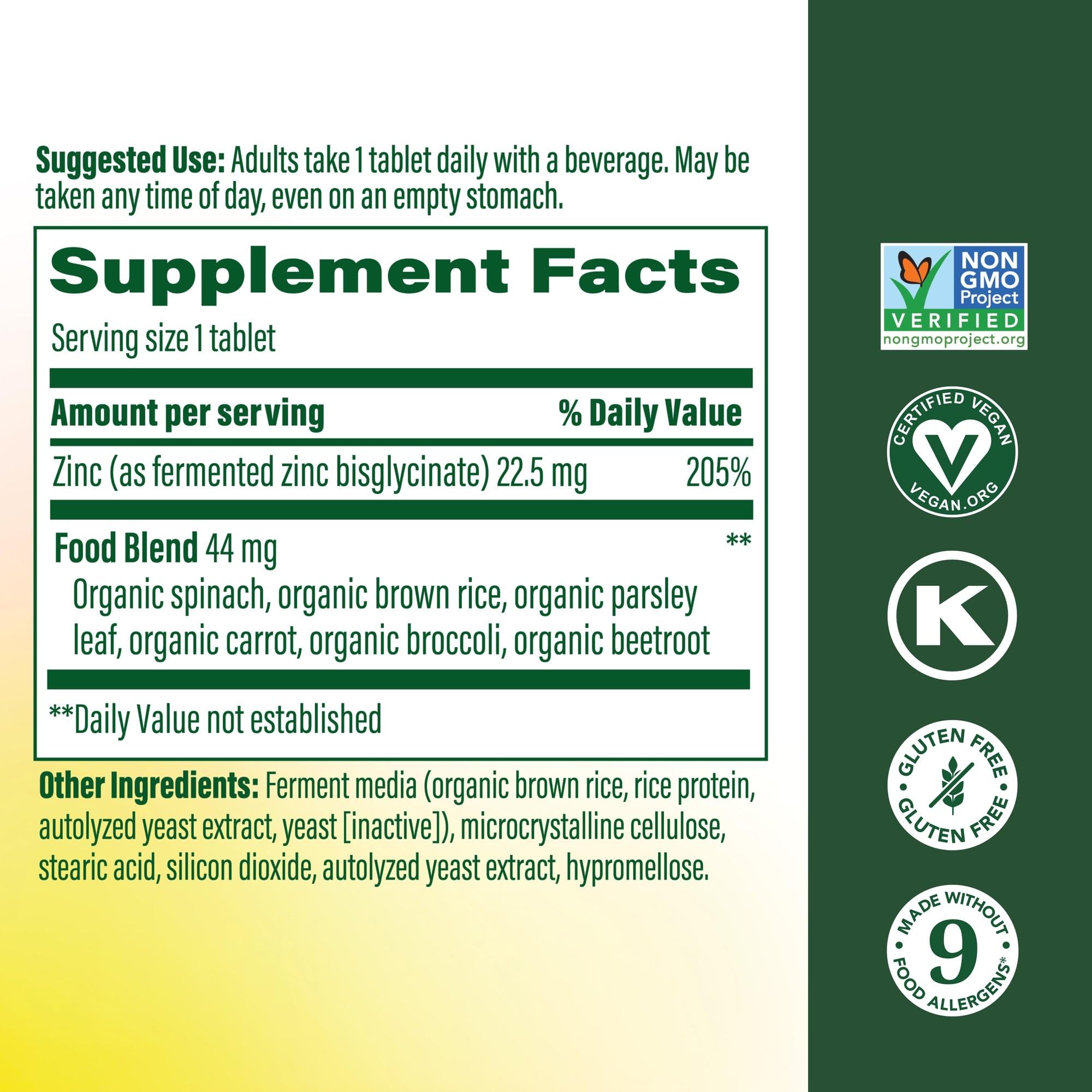 MegaFood Zinc Supplement 22.5 mg tablet close-up