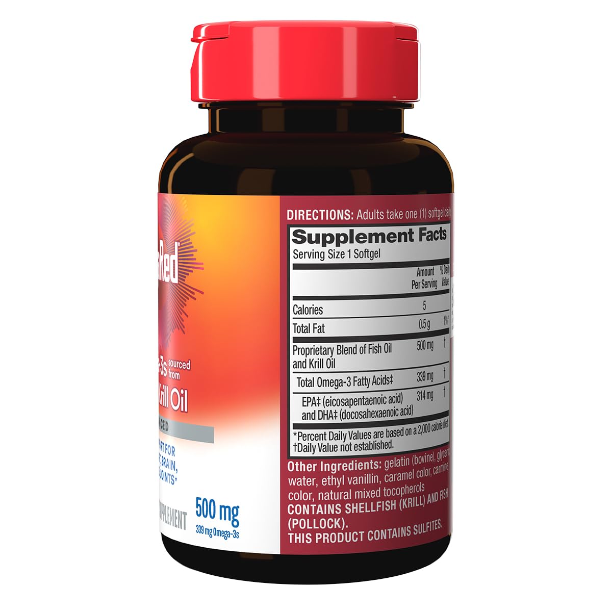 MegaRed Advanced 4-in-1 Omega-3 Fish Oil & Krill Oil softgel on a wooden table