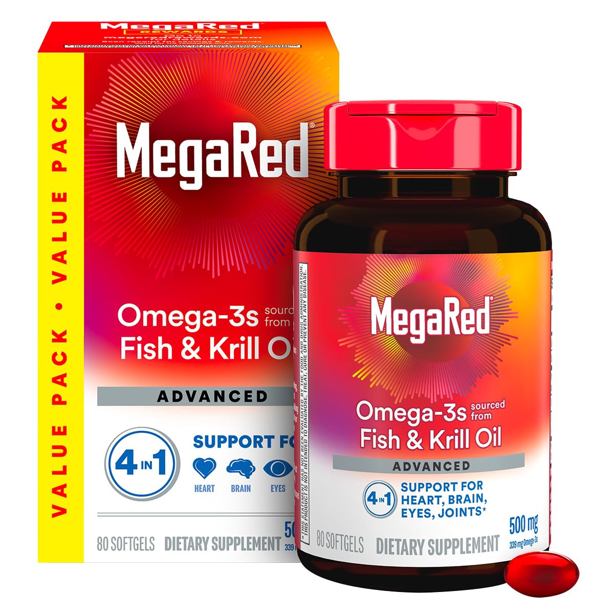 MegaRed Advanced 4-in-1 Omega-3 Fish Oil & Krill Oil softgel side view