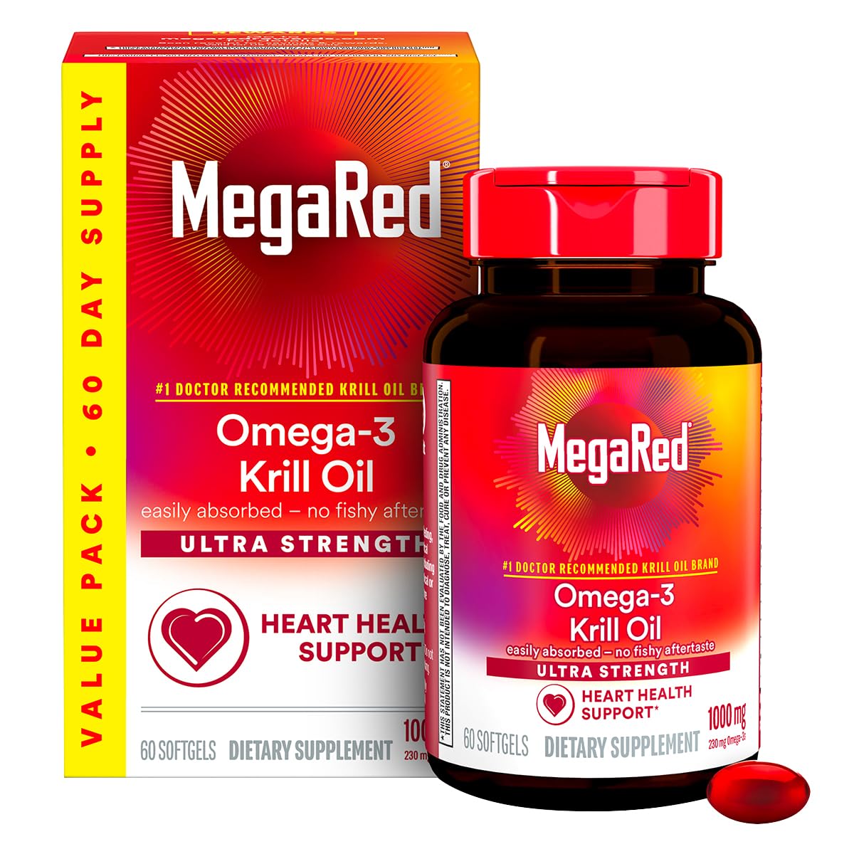 MegaRed Antarctic Krill Oil 1000mg Softgels side view