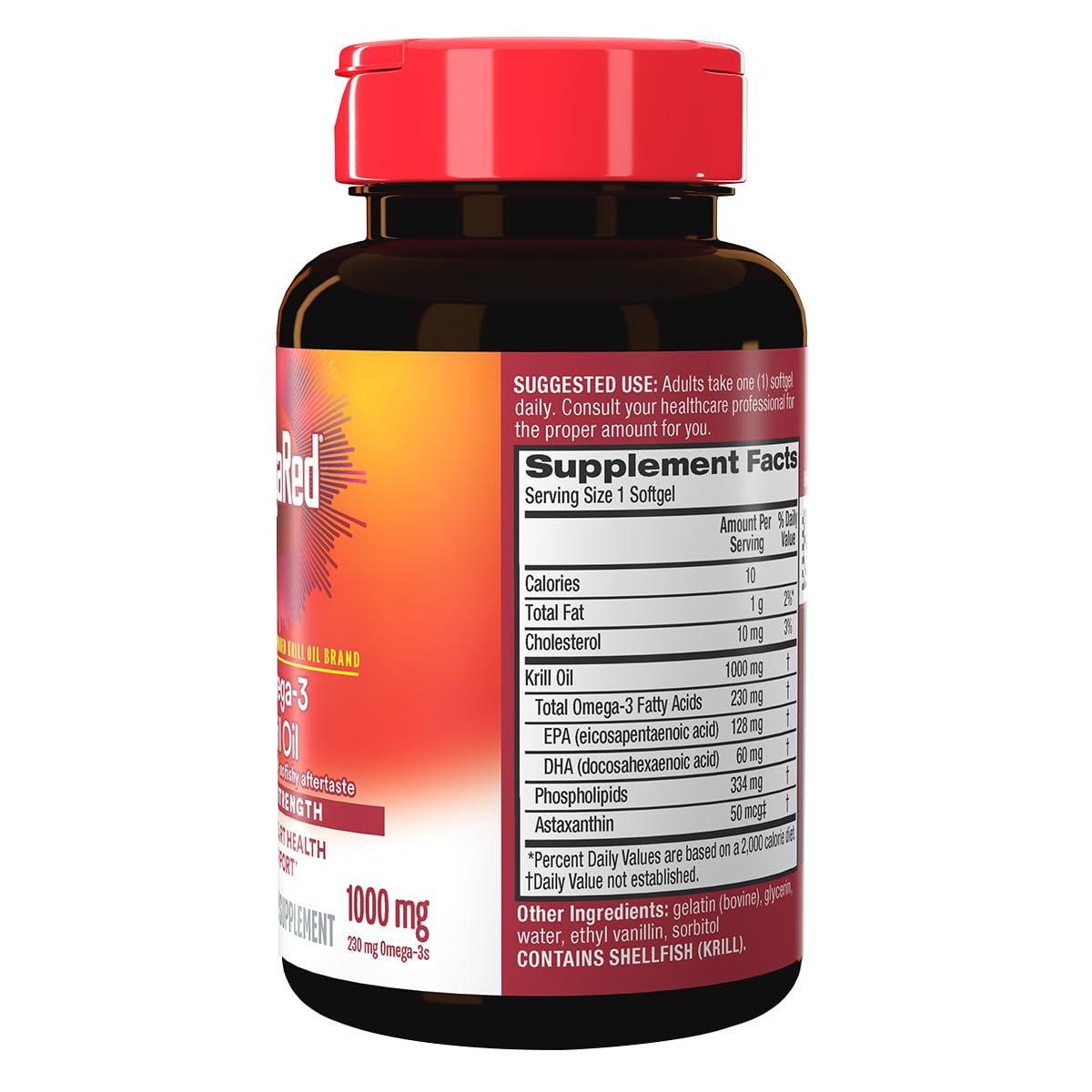 MegaRed Antarctic Krill Oil 1000mg Softgels with ingredients list