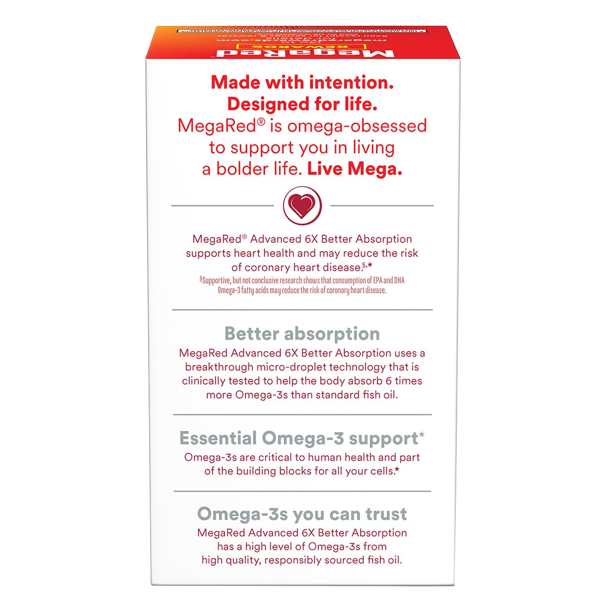 MegaRed Fish Oil 800mg Omega 3 Supplement back view