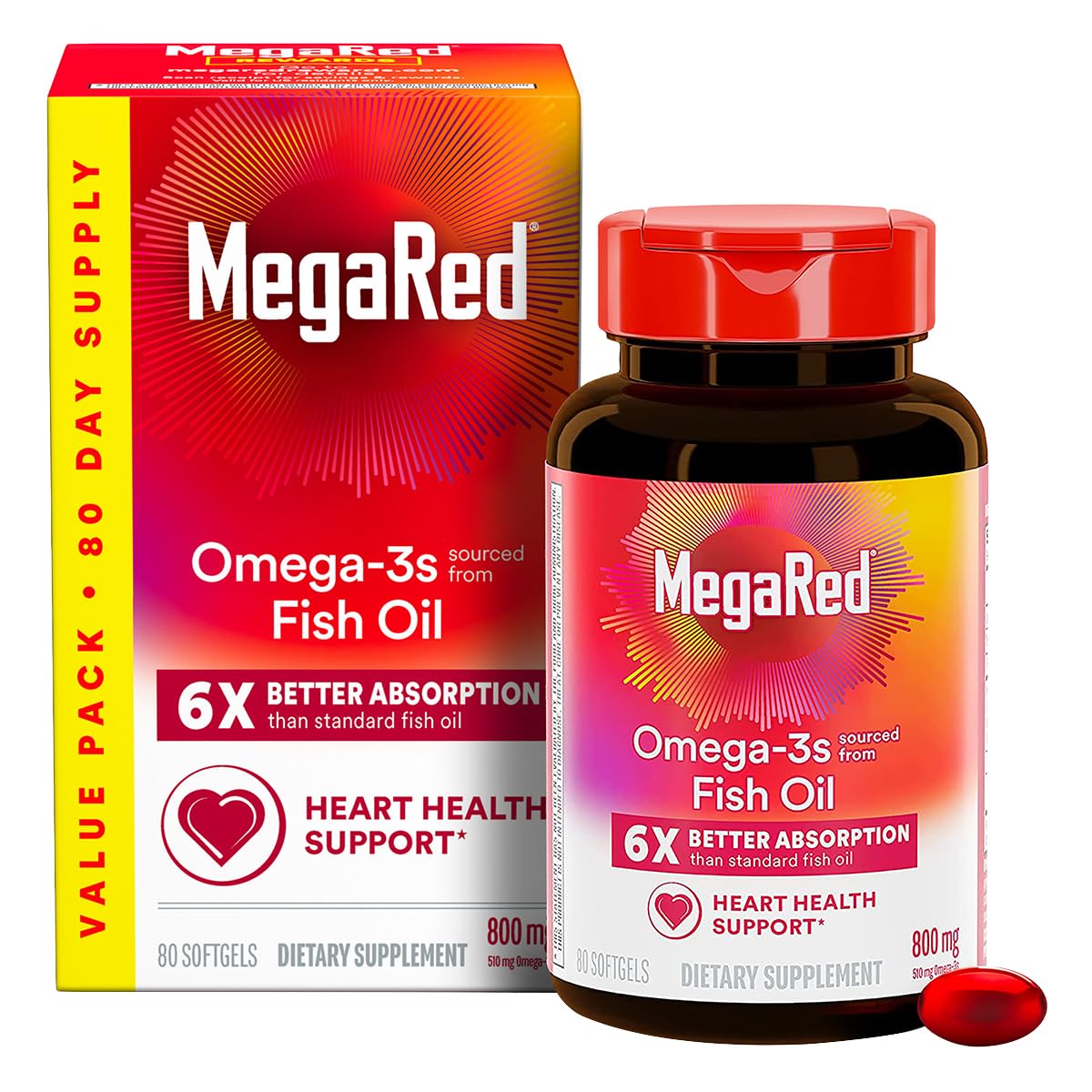 MegaRed Fish Oil 800mg Omega 3 Supplement side view