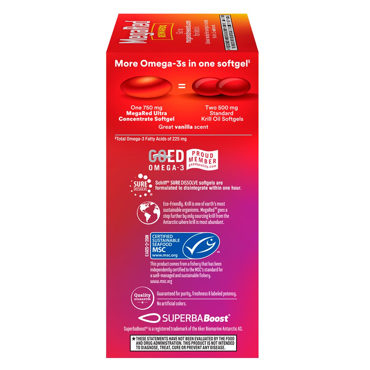 MegaRed Krill Oil 750mg softgel with a measuring spoon