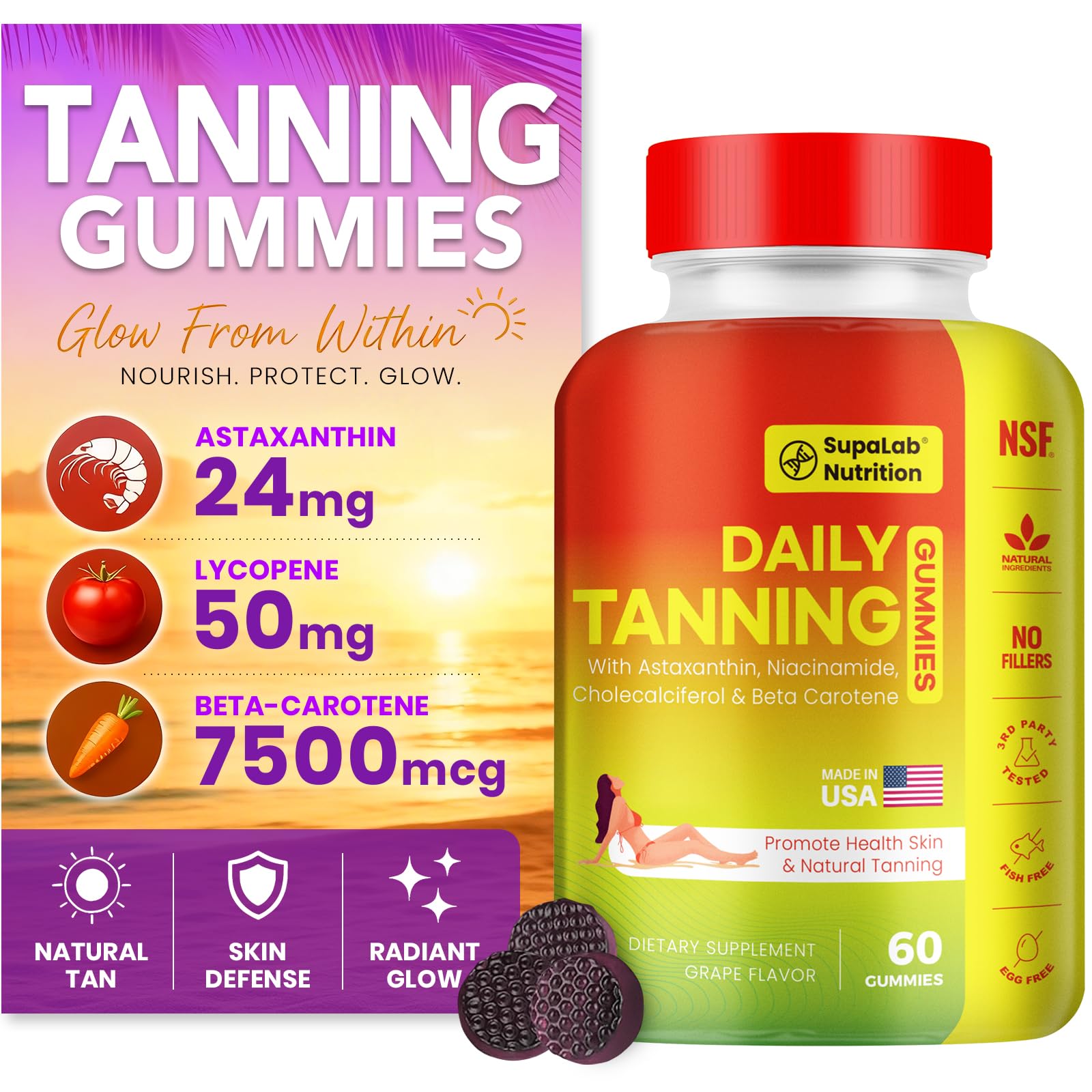 MEGNETA Astaxanthin Tanning Gummies front view with packaging