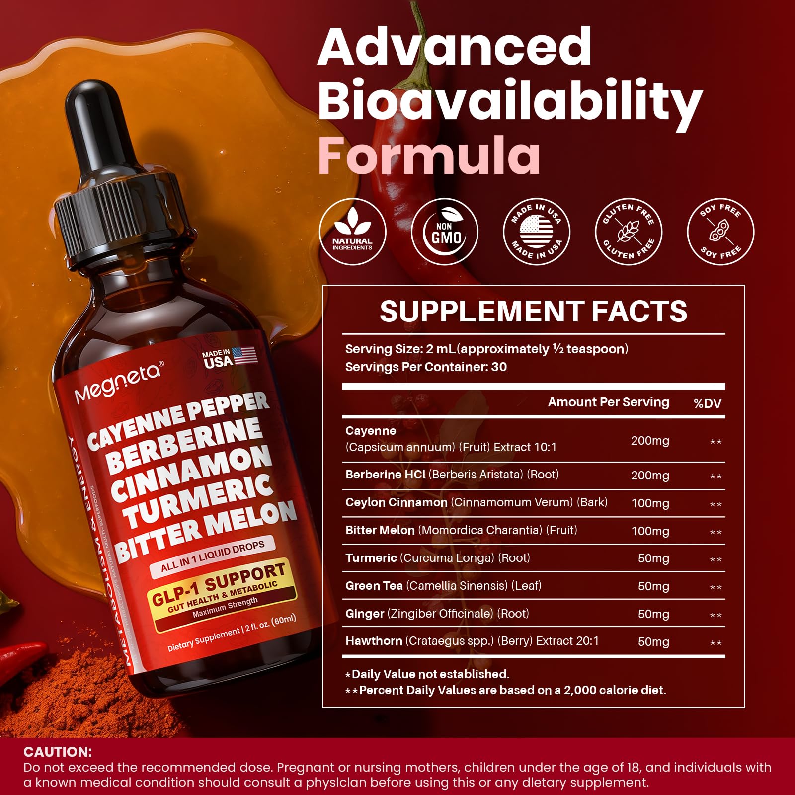 MEGNETA Berberine Liquid Drops with a measuring spoon