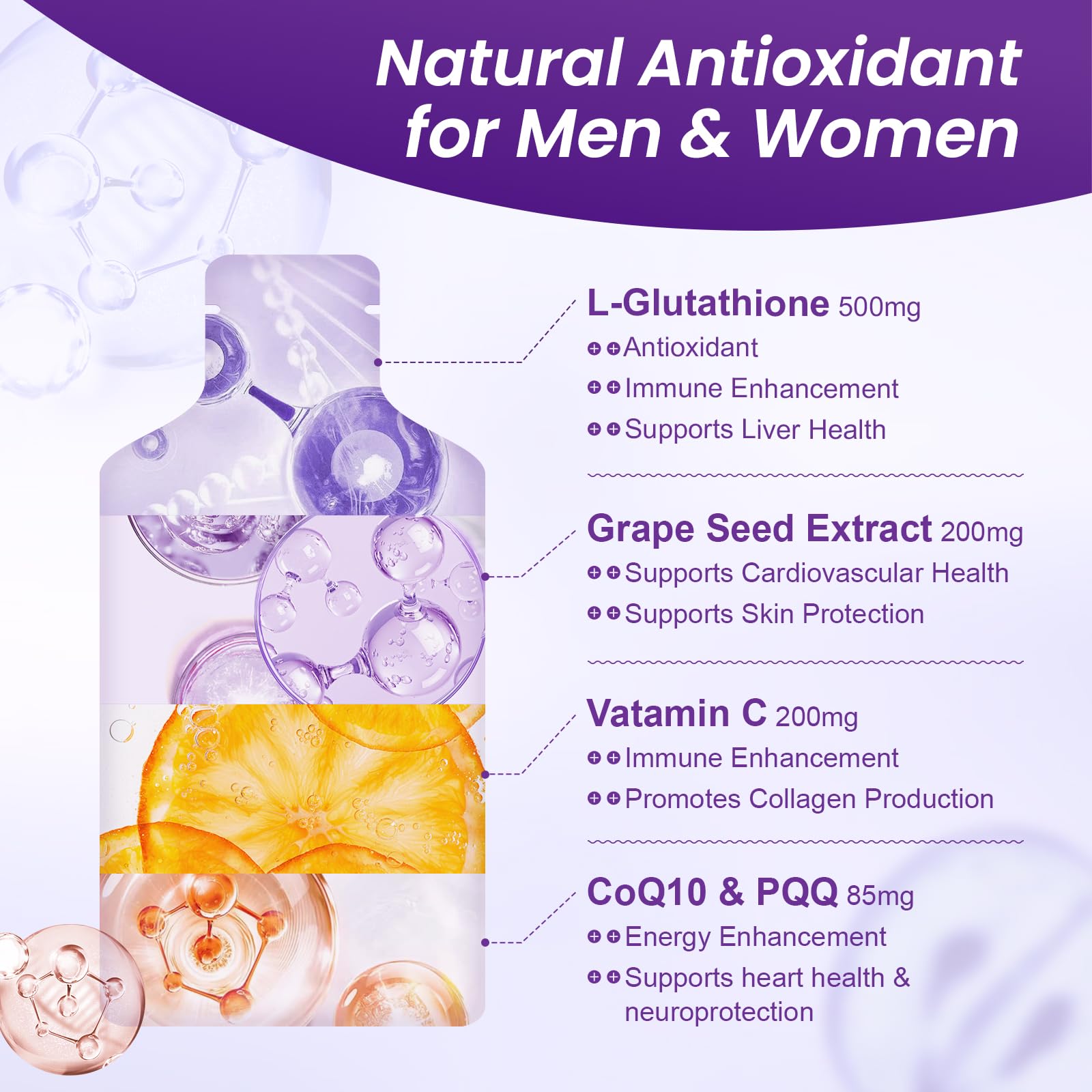MEGNETA Liposomal Glutathione packet showing nutritional information