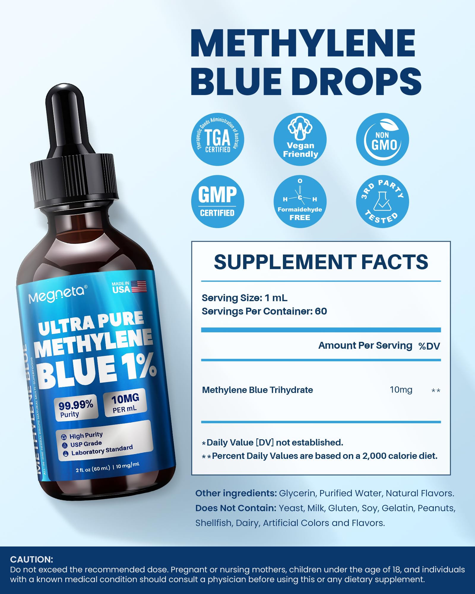 MEGNETA Methylene Blue Drops packaging side view
