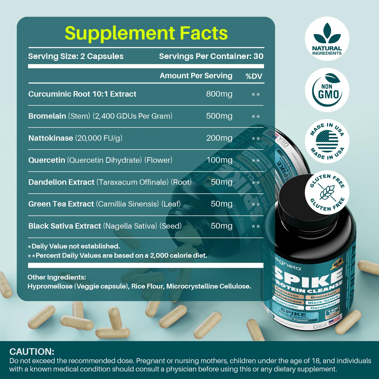 MEGNETA Multi-Enzyme Supplement capsules on a wooden table