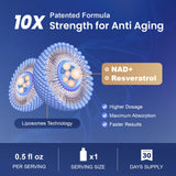 MEGNETA NAD+ Resveratrol Supplement side view showing nutritional information