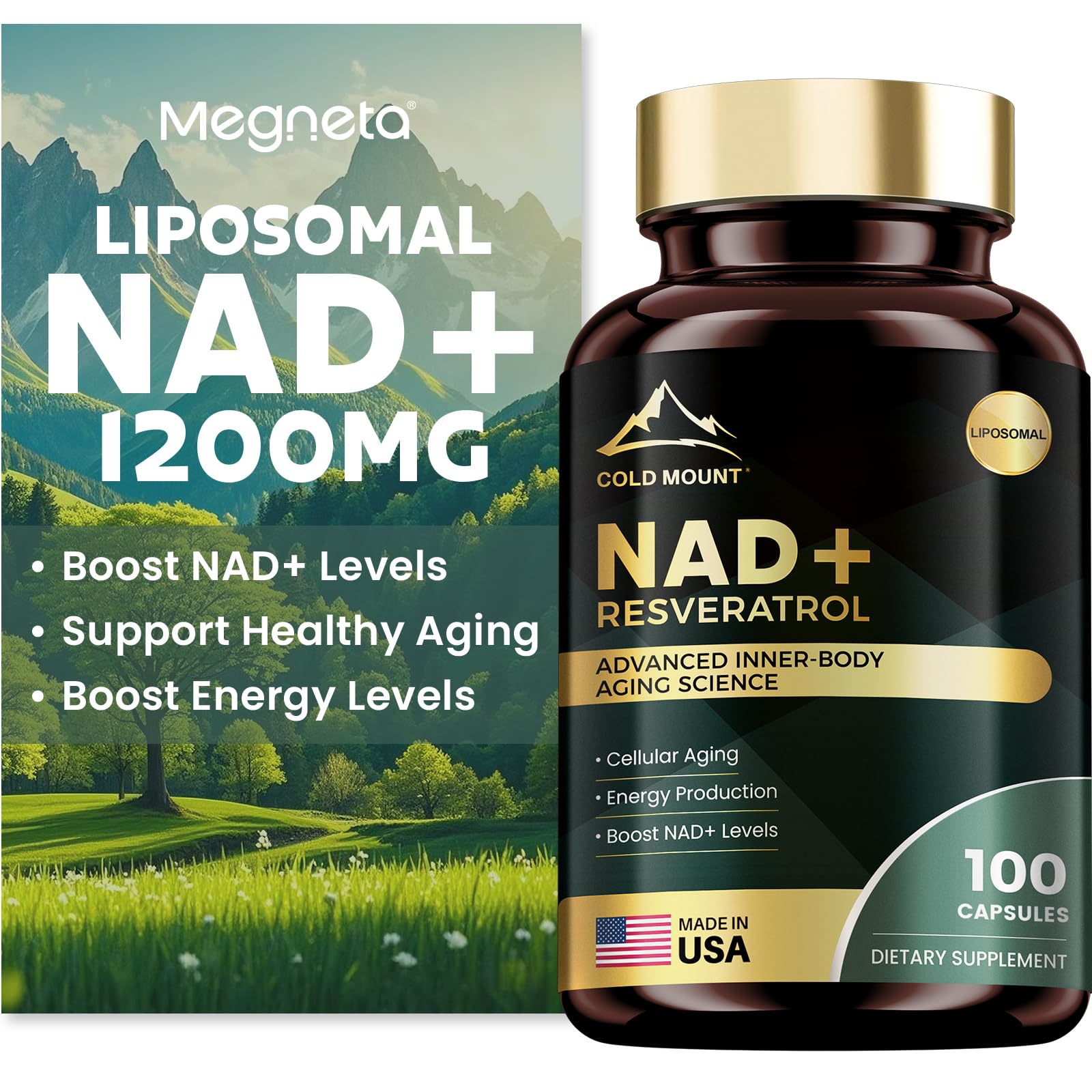 MEGNETA NAD+ Supplement 1200mg front view of the bottle