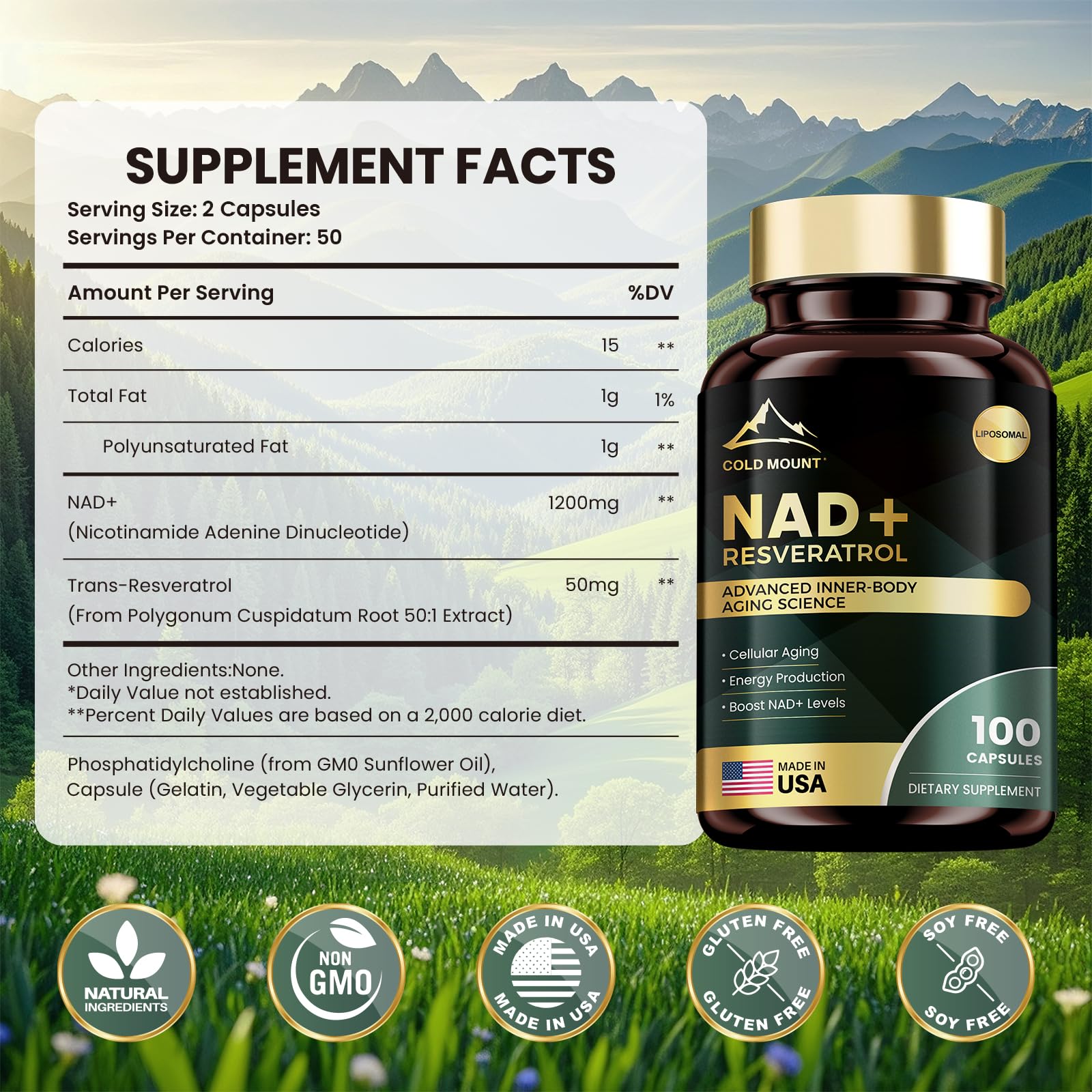 MEGNETA NAD+ Supplement label showing nutritional information
