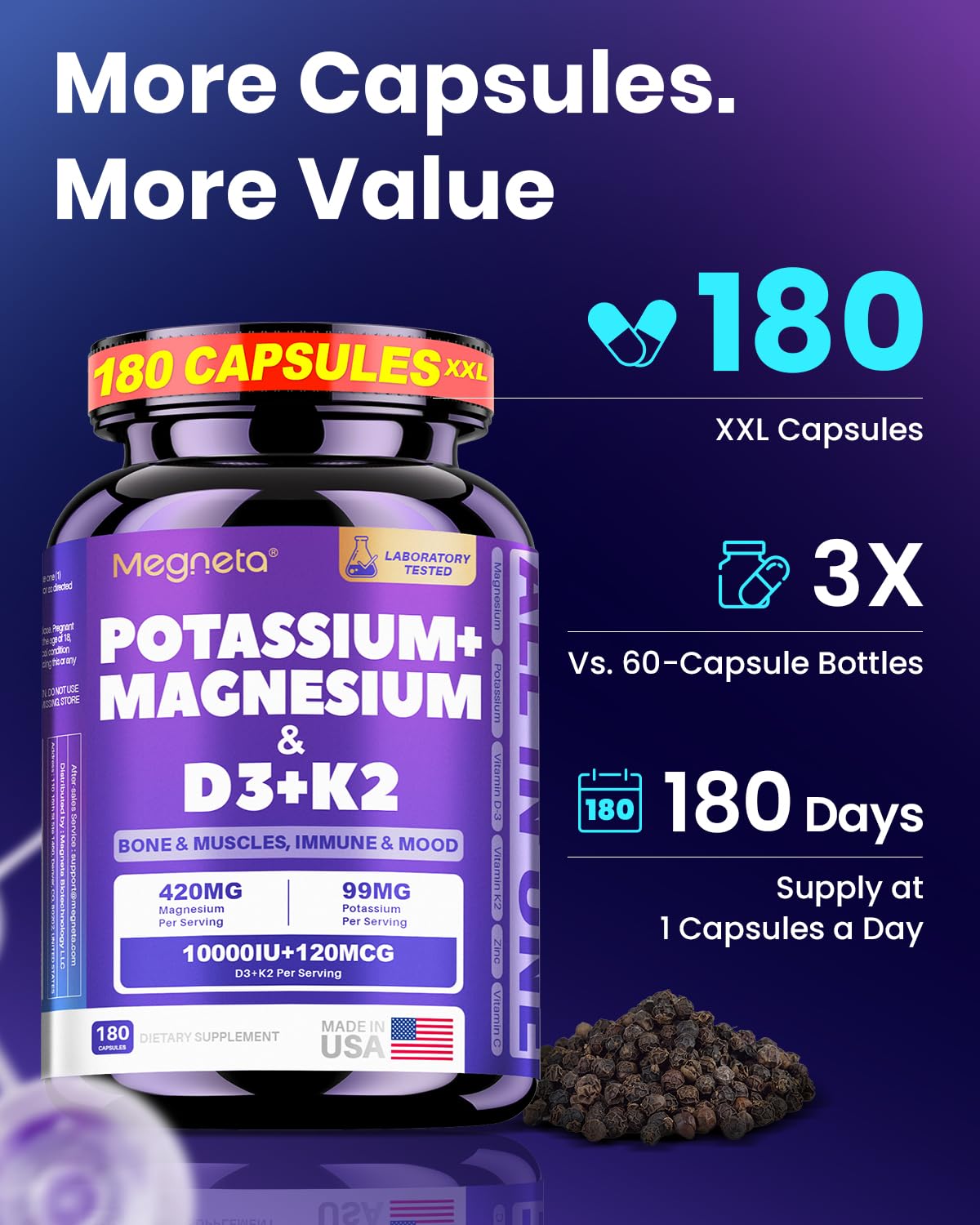 MEGNETA Vitamin D3 K2 Magnesium Potassium Supplement packaging