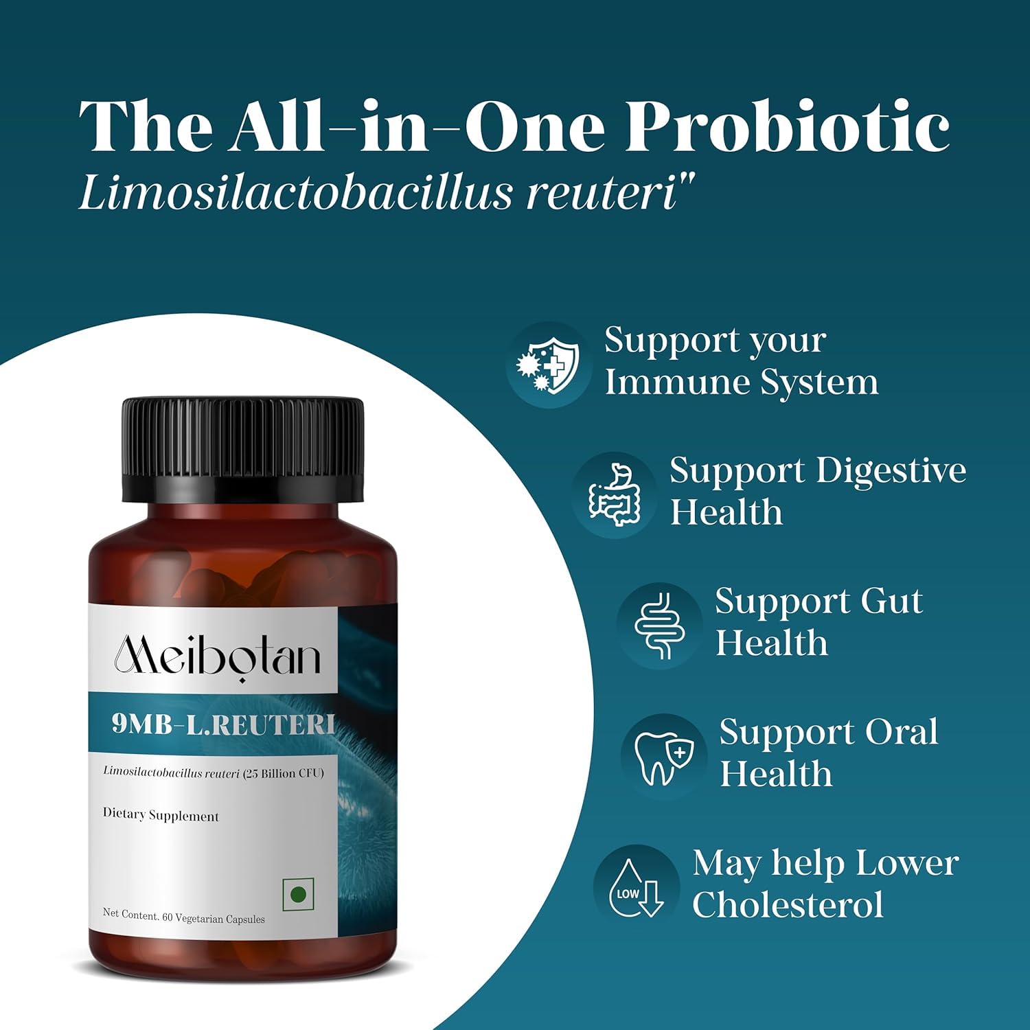 MEIBOTAN Probiotic Supplement 25 Billion CFUs veggie capsules