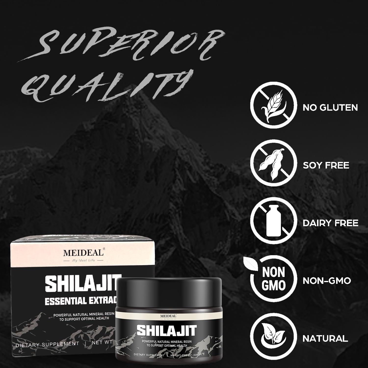 Meideal Organic Shilajit Resin 30g close-up of resin