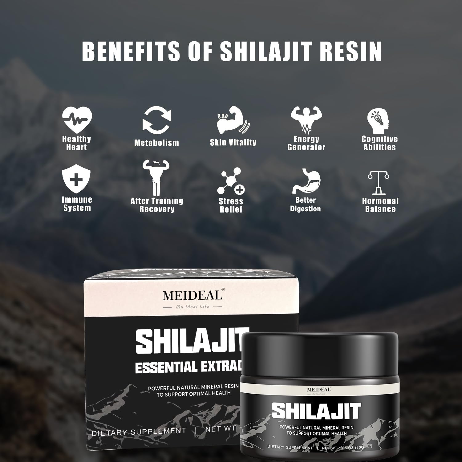 Meideal Organic Shilajit Resin 30g packaging