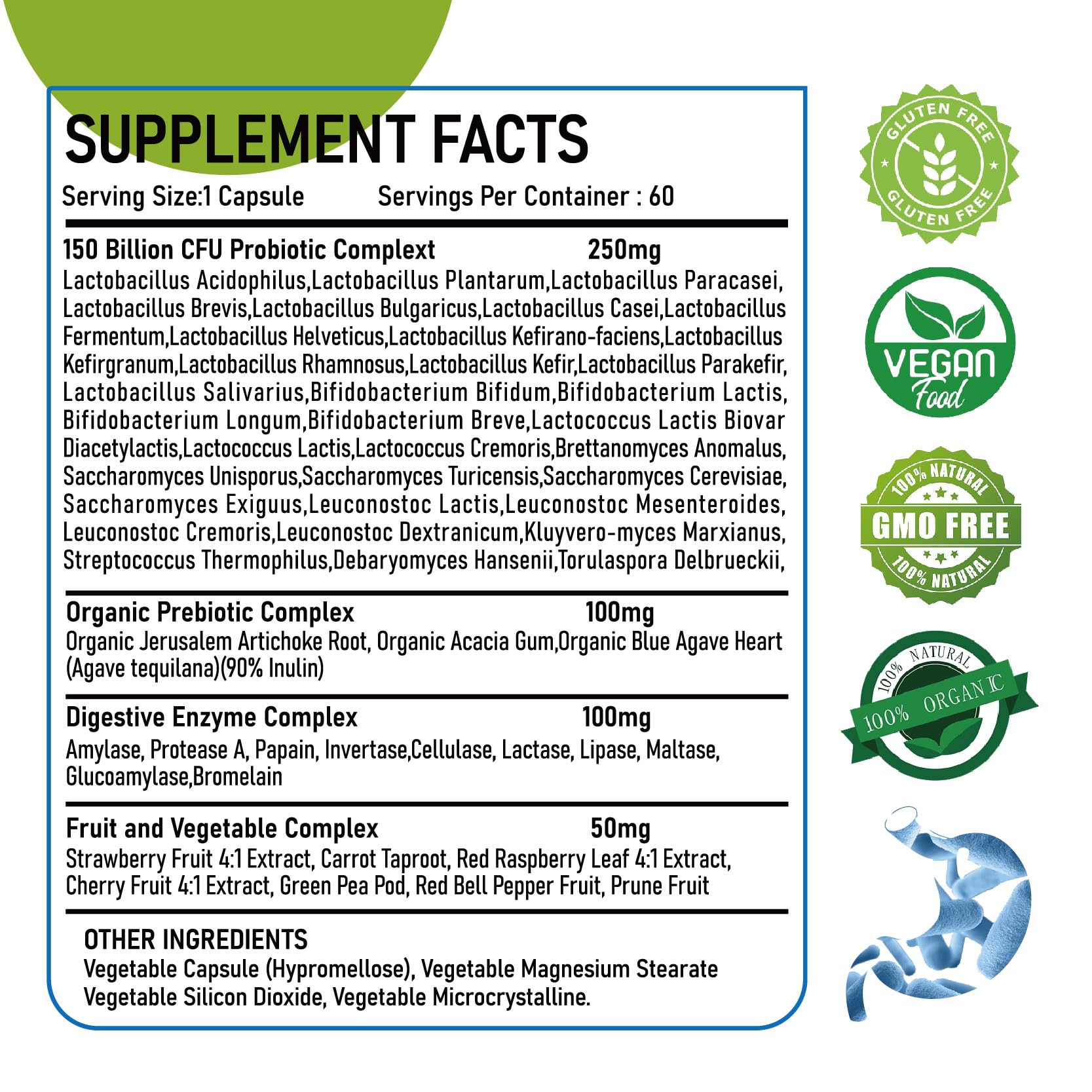 Meidlfesun Probiotic Supplement 150 Billion CFUs back view