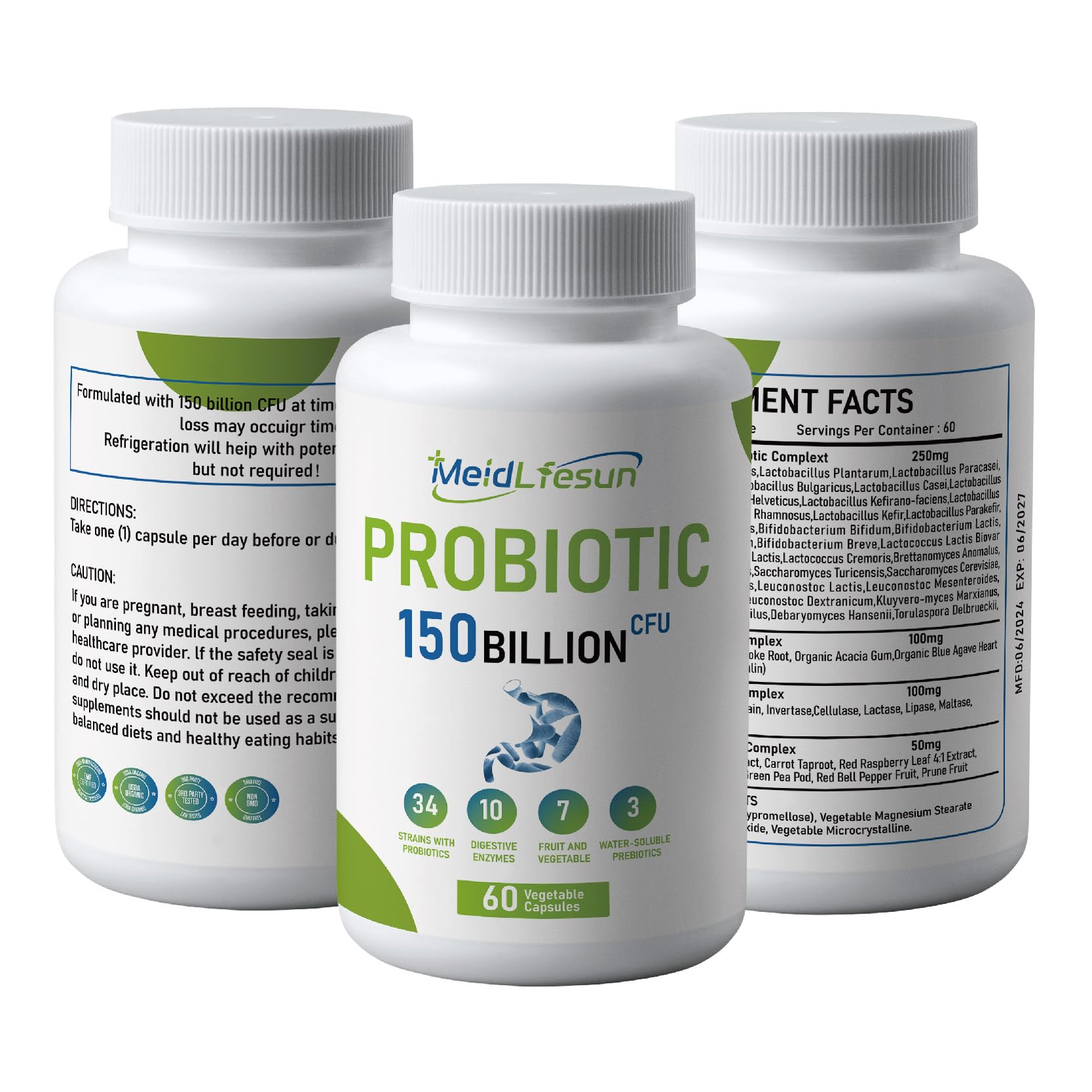 Meidlfesun Probiotic Supplement 150 Billion CFUs side view