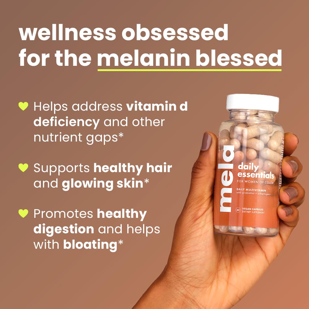 Mela Daily Essentials Multivitamin bottle side view